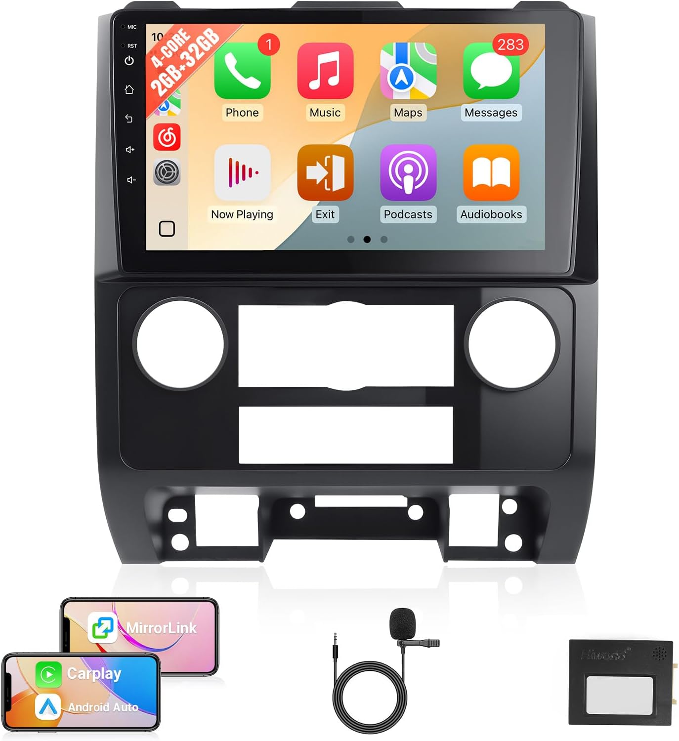 Leadfan Android Car Radio Stereo for Ford Escape Kuga Mazda Tribute 2007-2012 CarPlay Android Auto - 9 inch IPS Touch Screen for Escape Head Unit Bluetooth/FM/GPS/WiFi/SWC/Split Screen/Mirrorlink