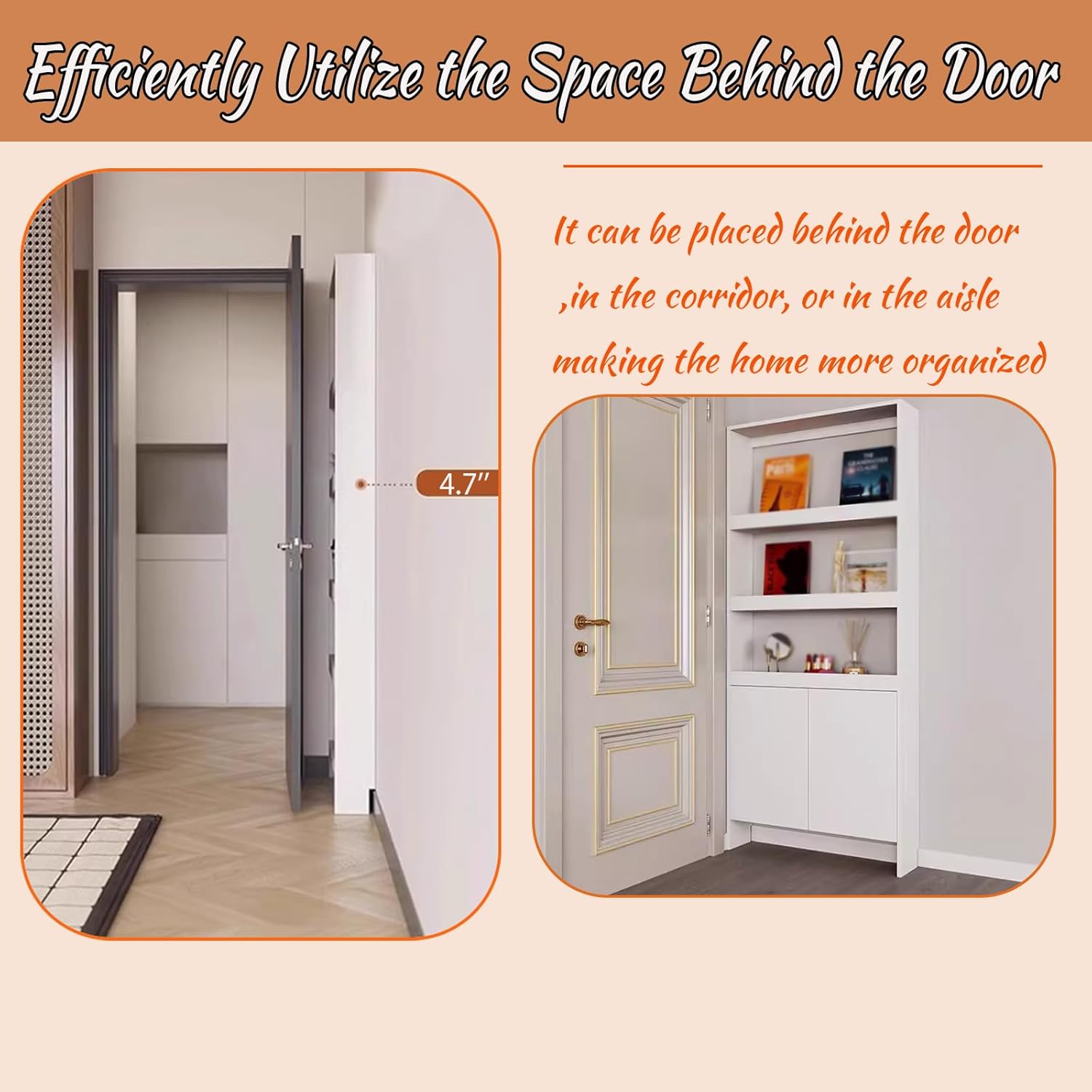 LINLIUA Behind The Door Bookshelf, 5 Shelf Behind Door Shelves with Storage, Space-Saving Wall Mount Narrow Bookcase Cabinet for Living Room Bedroom Children's Room