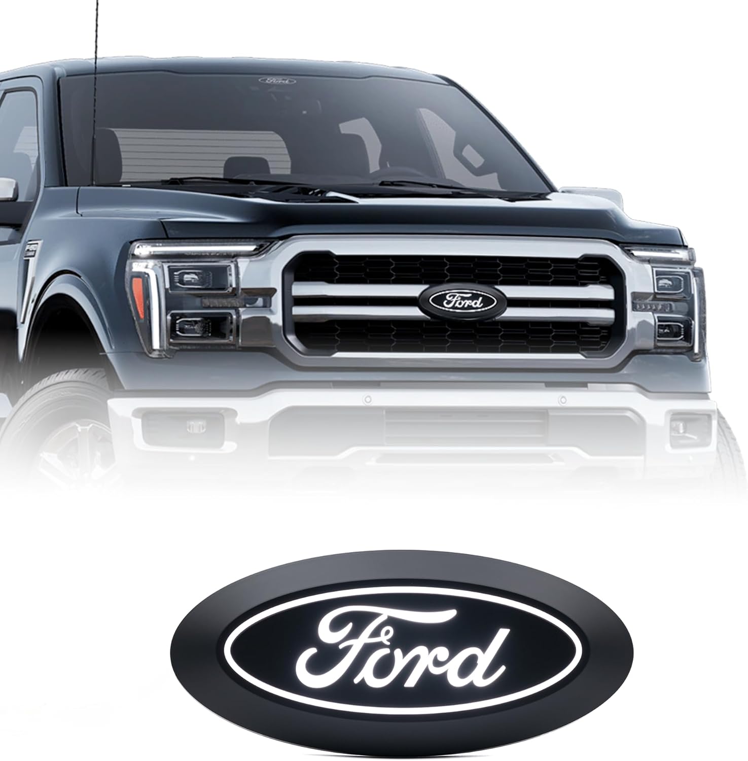 Putco Luminix Oval LED Grille Emblem Fits Ford F150 2024-2026 w/o Front Camera, Includes Plug-N-Play Harness (Fuse Box Install)