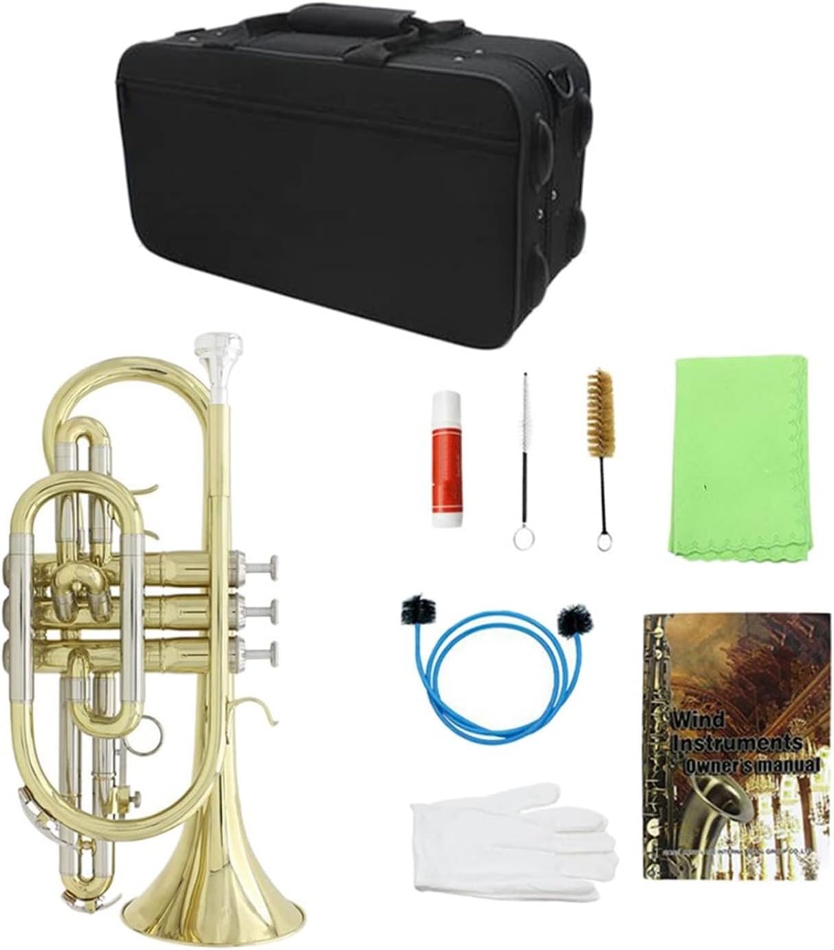 FLFL Student Trumpet Professional Bb Flat Cornet Brass with Storage Case Gloves Cloth Grease Brush Kit for Concert Practice