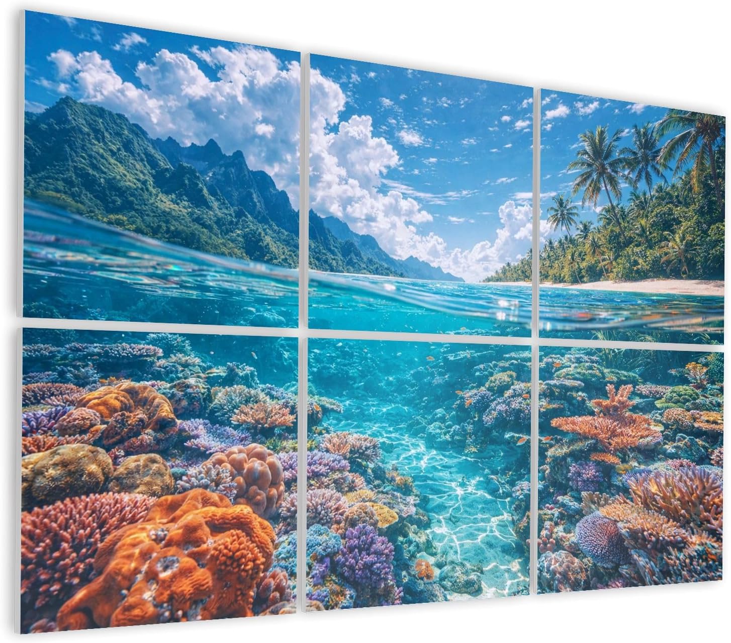 6 Pack Art Acoustic Panels Self Adhesive Underwater Coral Vibrant Colors Waters Decorative Soundproof Wall Panels Sound Absorbing Panel 48