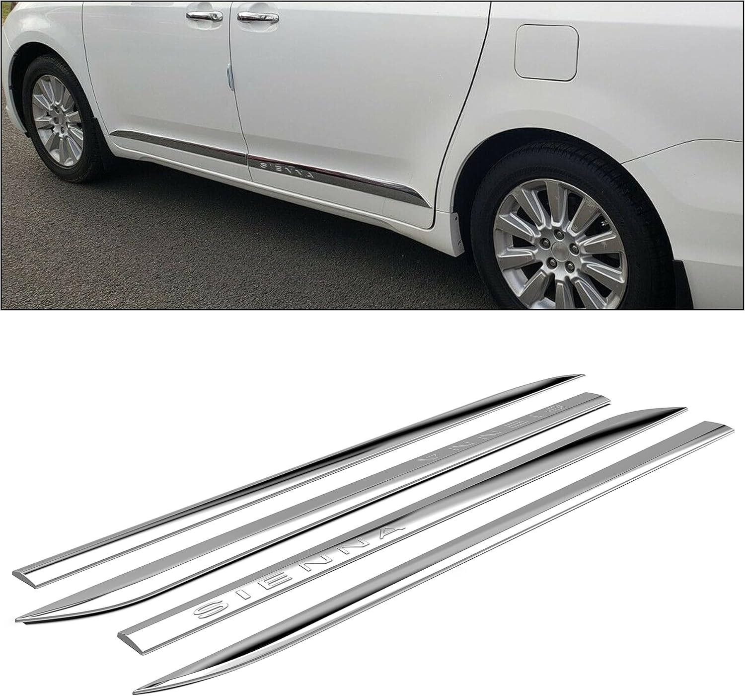 Kojem 4 Pcs Chrome Outside Door Body Side Molding Trim W/Tape Compatible with 2011-2020 Toyota Sienna