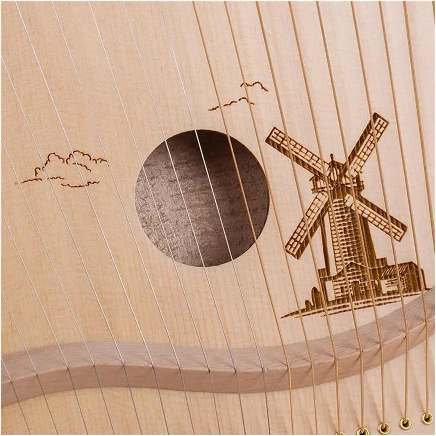 VBDEFRT Lyre Harp Set Traditional Solid Wood Lyre Harp 19 String Professional Ethnic Instruments Classical Instrumento(Windmill-Wood)
