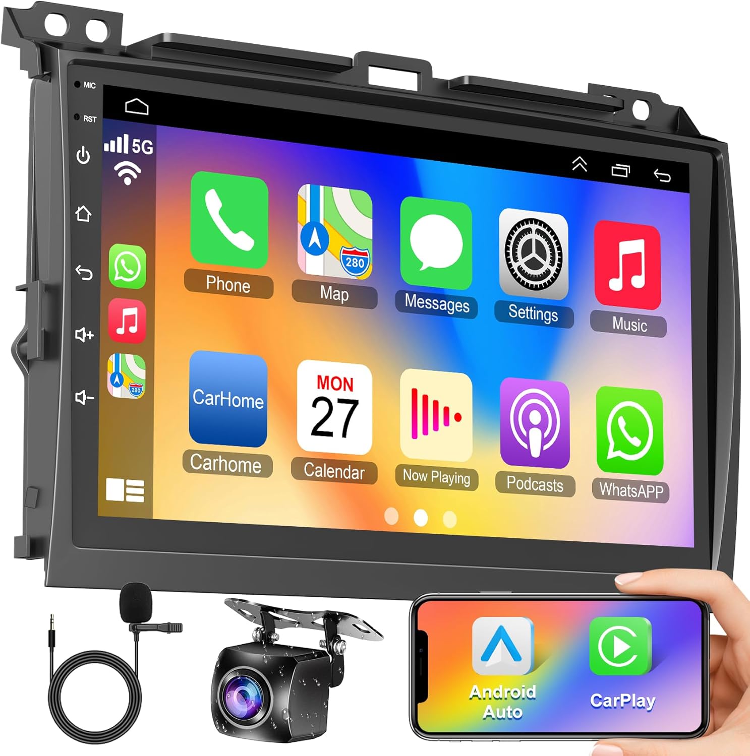 5G WiFi 4+64G Car Radio for Toyota Land Cruiser Prado/Lexus GX470 2004-2009 with Wireless Carplay&Andriod Auto, IPS Touch Screen Prado Radio with Voice Control GPS/SWC/Bluetooth 5.2/FM/Backup Camera