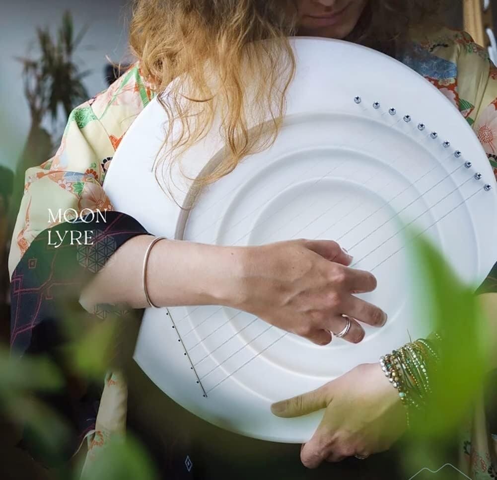 15 Strings Moon Lyre Harp, Moon Shape Maple Harp with Tuning Wrench, Extra Strings and Mat, Wooden Musical Instrument(Color:Without Stand)(With Stand)