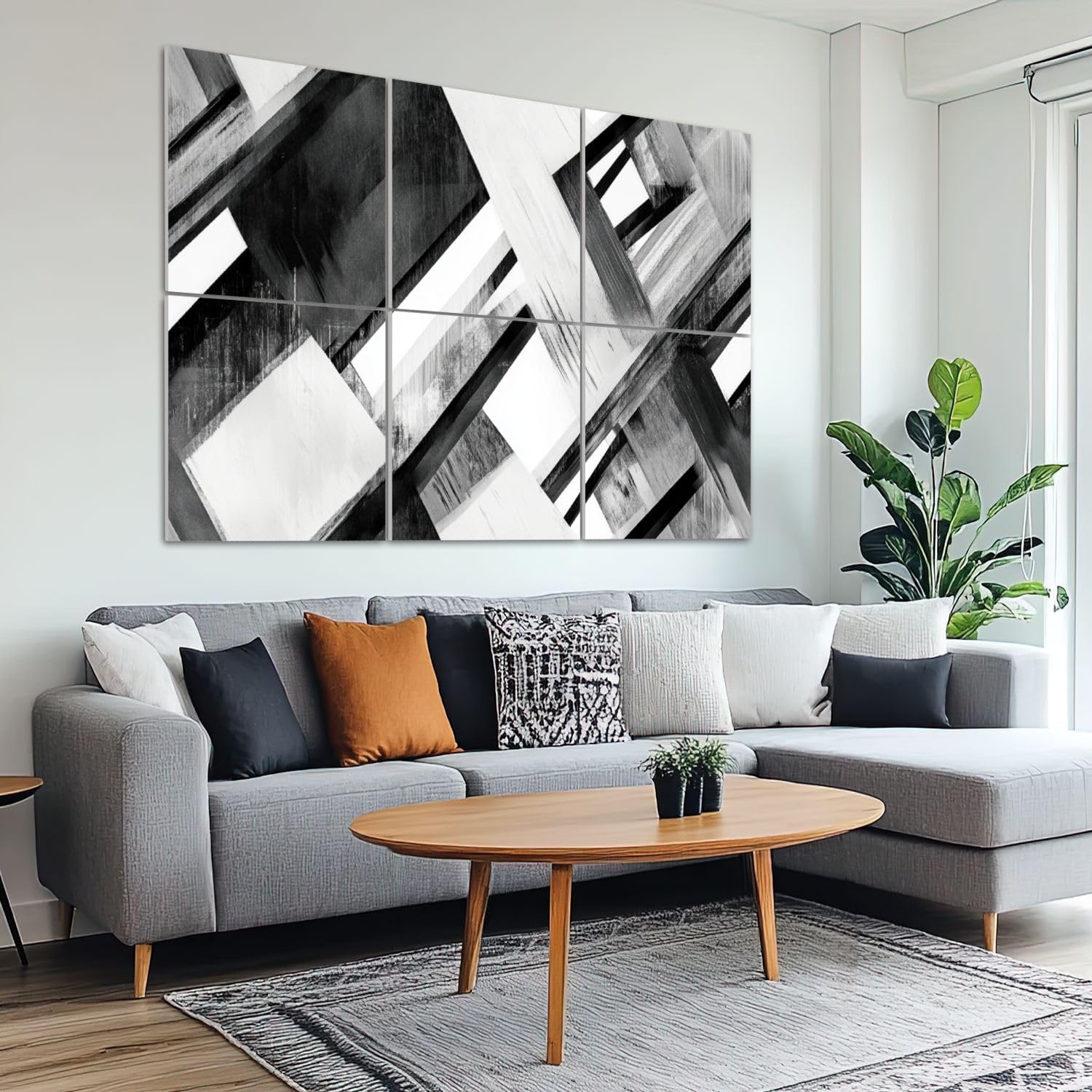 6 Pack Art Acoustic Panels Sound Absorbing Modern Geometric Grey Overlapping Rectangles Black And White Tones Decorative Soundproof Wall Panels Self Adhesive for Recording Studios Office 72