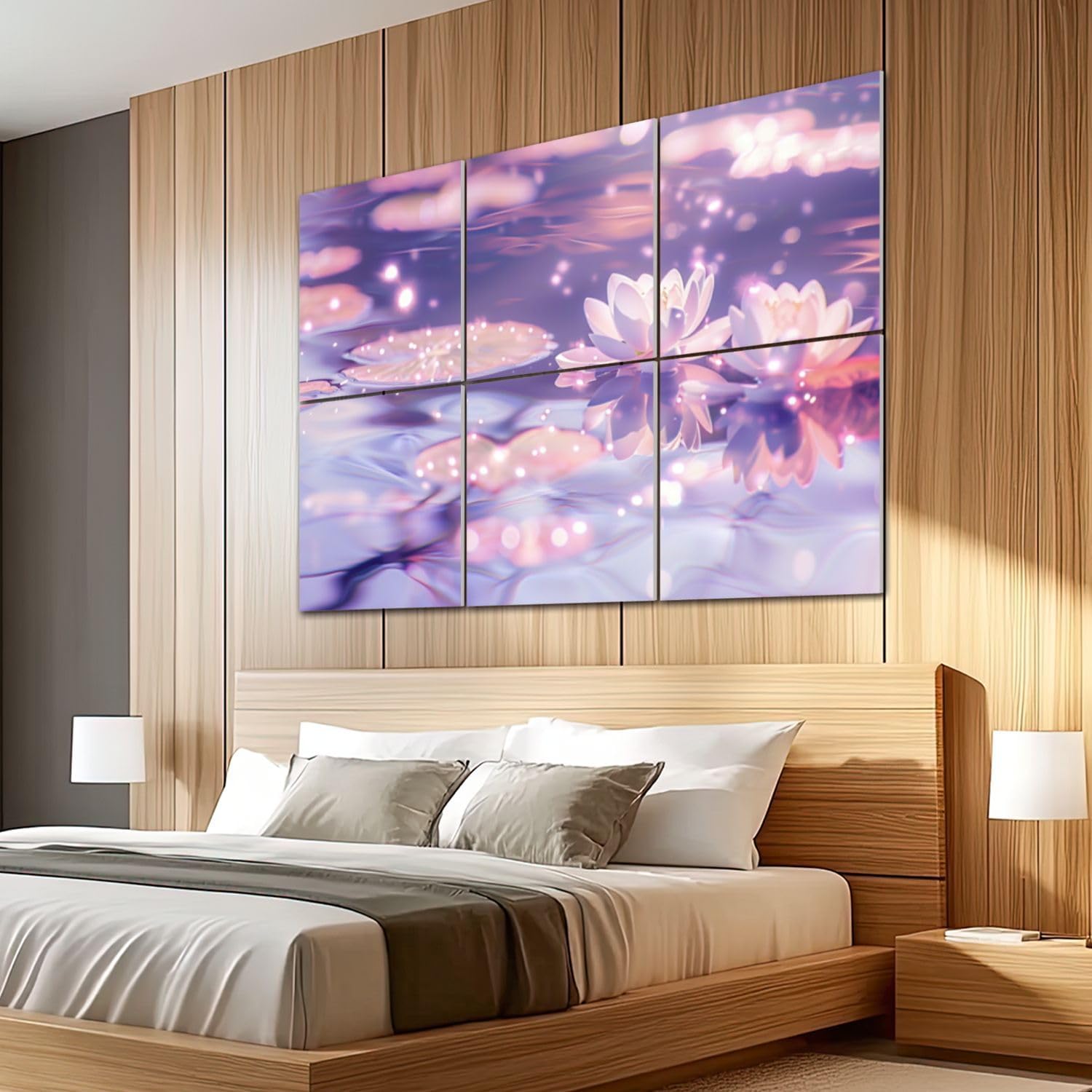 6 Pack Art Acoustic Panels Sound Absorbing Lotus Floral Zen Meditation Modern White Lotus Sparkles Soft Glow Decorative Soundproof Wall Panels Self Adhesive for Recording Studios Office 72