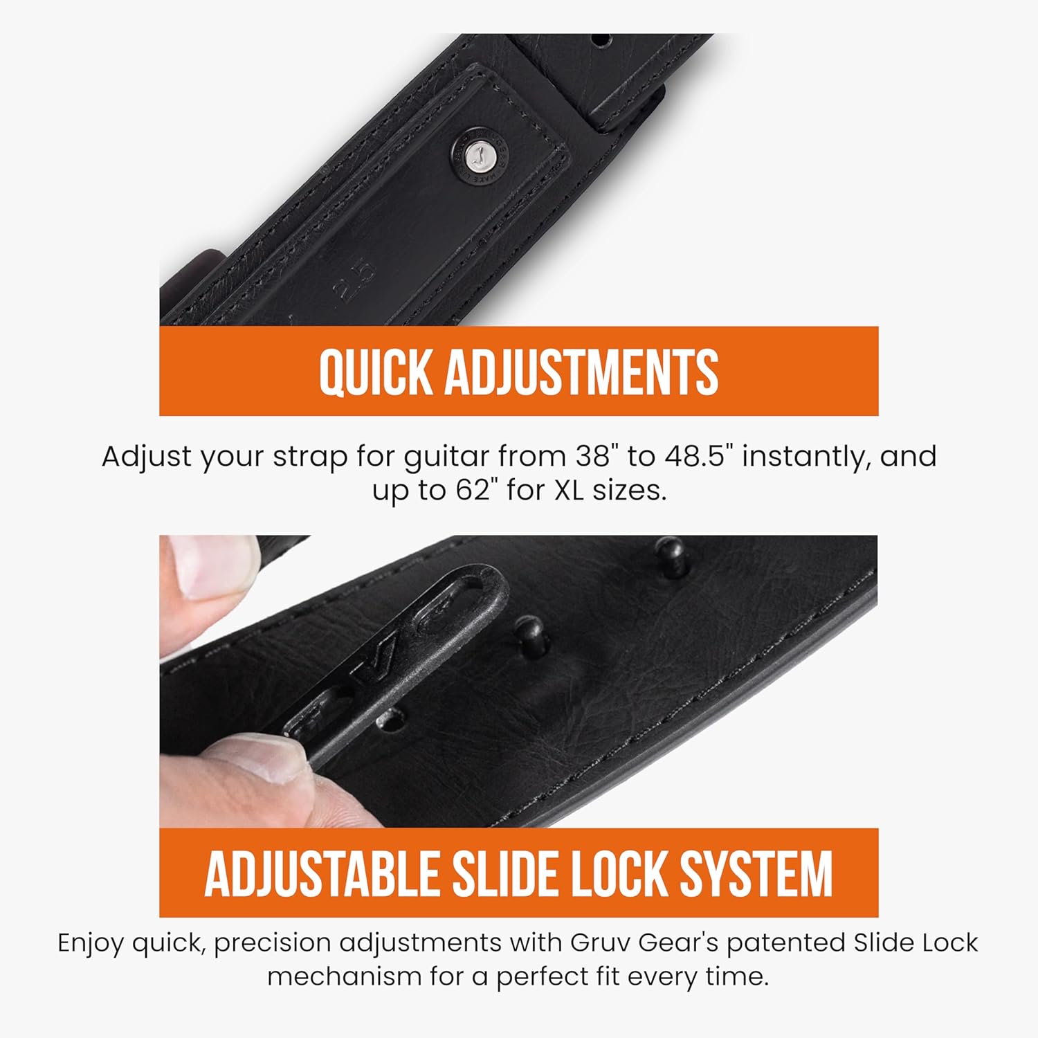 Gruv Gear SoloStrap Neo Padded Faux Leather Guitar Strap with Adjustable Slide Lock System, Thick Neoprene Padding for Heavier Instruments, Comfortable Guitar Belt Anti Bounce Design - Black, 2.5