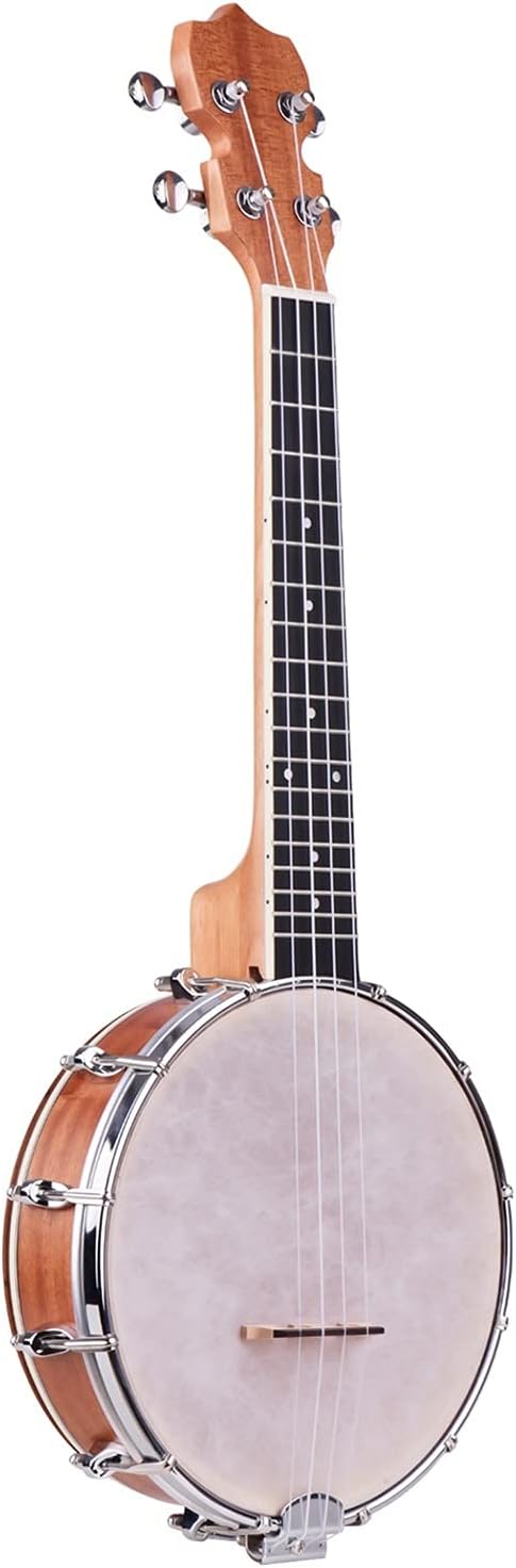 Children Ukulele 23-inch Open Banjo 4 String Banjo Maple Body Ogome Neckband Tuning Wrench Bridge (Color : Tan)