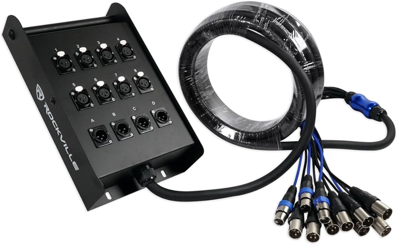 Rockville SX1225 12 Channel 25 Foot XLR Snake Cable, 100% OFC, Double Shielded, Heavy-Duty Connectors, for Live Sound and Studio Recording