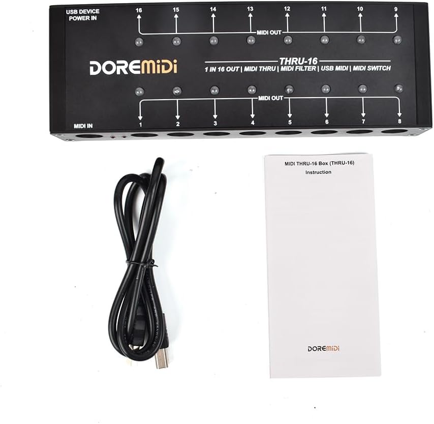 MIDI THRU-16 Box Filter and Switch 1 MIDI input into 16 MIDI outputs and each MIDI output can edit MIDI filters(THRU-16)