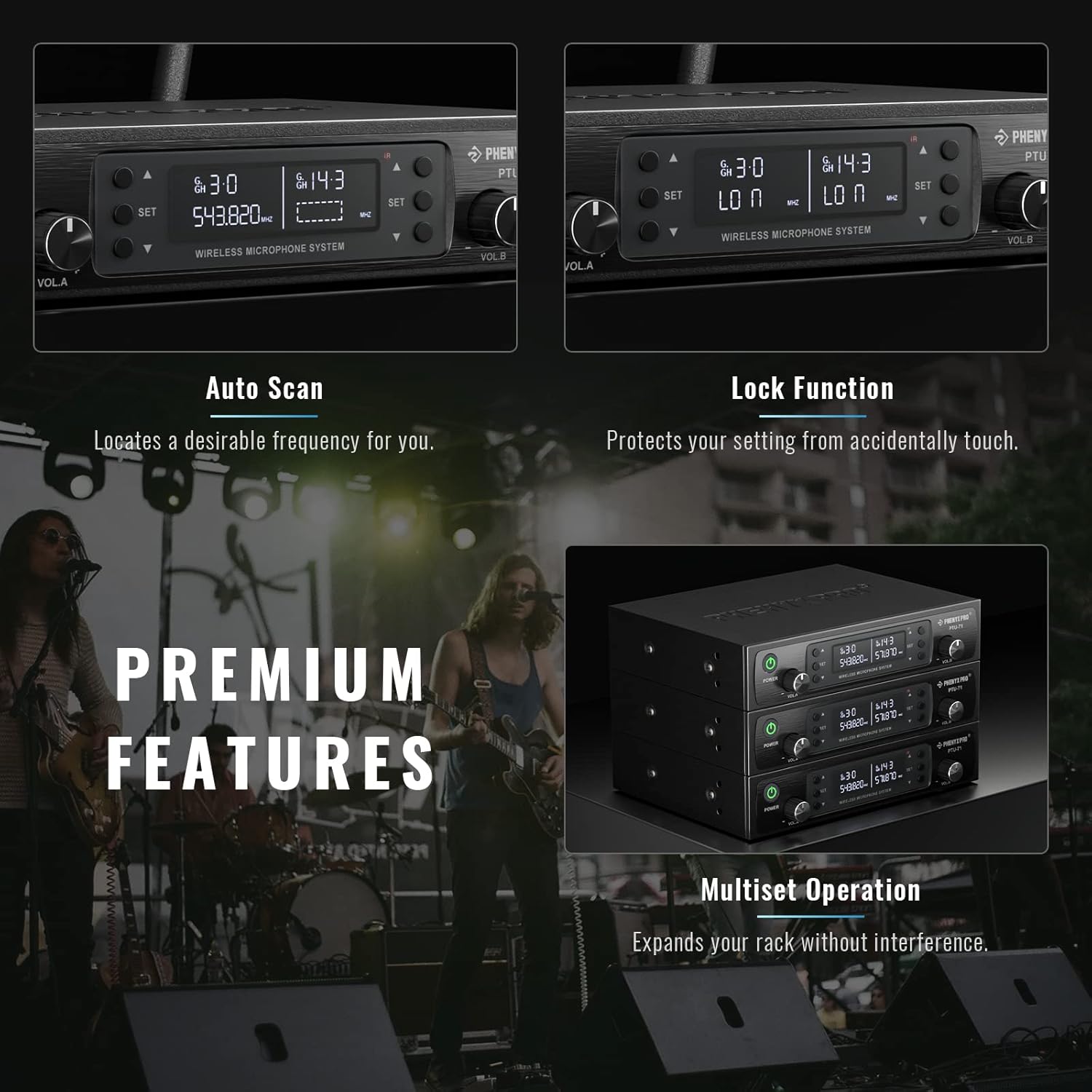 Phenyx Pro Wireless Microphone System, Dual Mic Set with Handheld/Bodypack/Lapel Mics,2x100 UHF Channels,328ft Range PTU-71-1H1B Bundle with The Medium Size Carrying Case