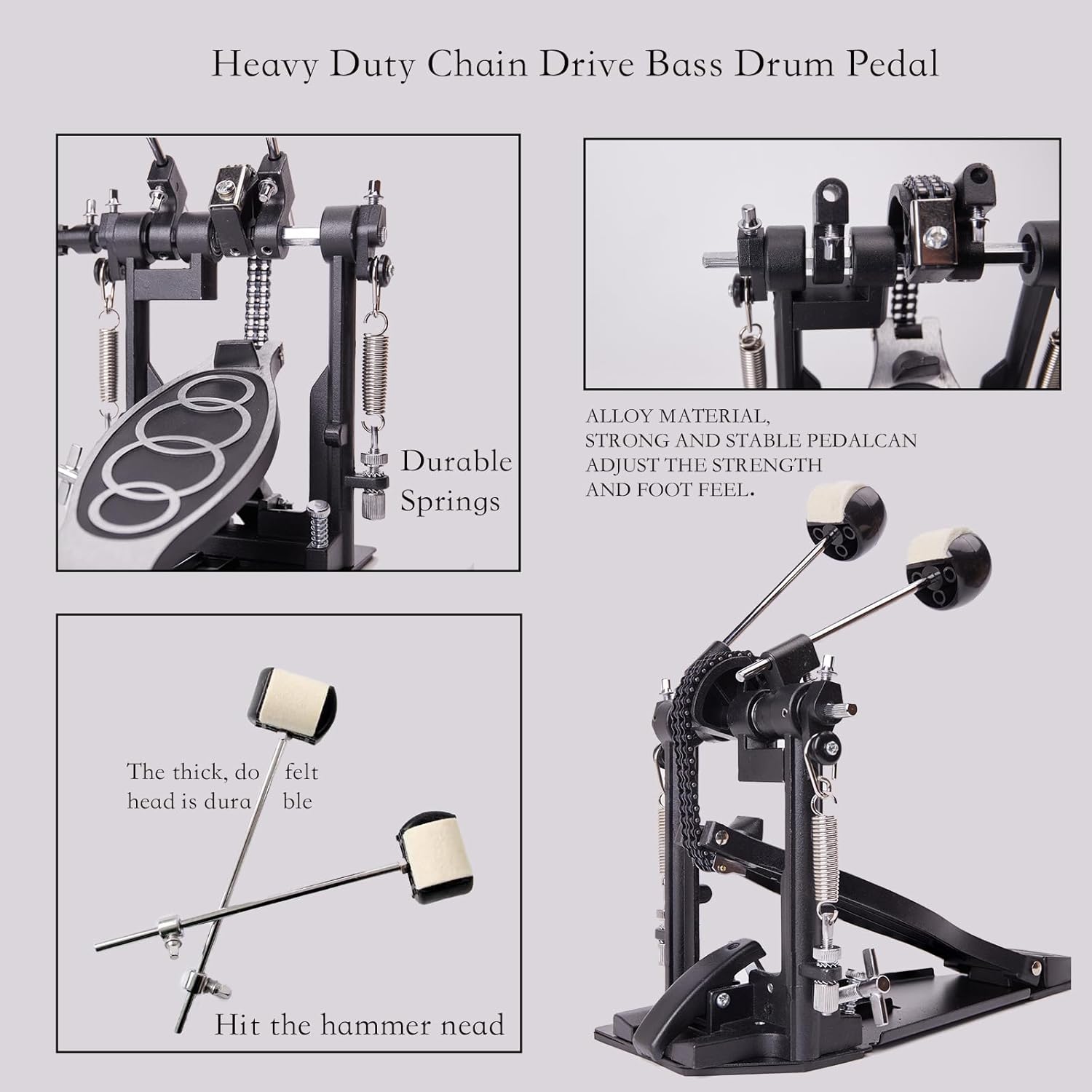 Bass Drum Pedal，Double Bass Drum Pedal，Double Chain Drum Kick Pedal Suitable for Electric Drum Set or Acoustic Drum Kit.