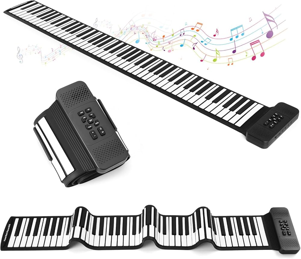 Roll Up Piano, Portable Silicone Keyboard Perfect for Beginners, Safe Material, Headphone Jack for Quiet Practice, 16 Tones & Record Function, Foldable for Travel (Black) (Black-88Keys)