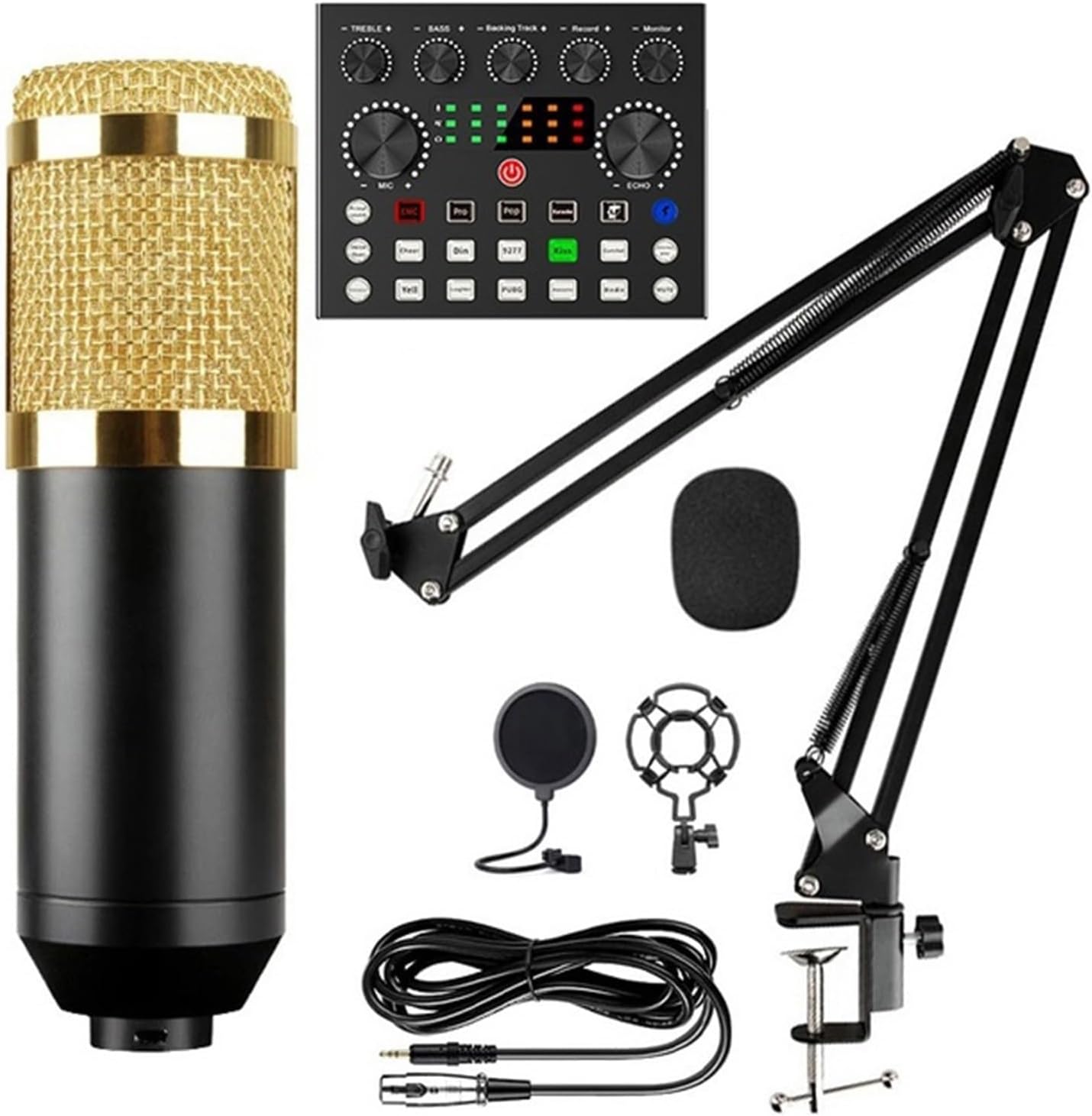 Podcast & Studio Recording Bundle - Professional Sound Card, Condenser Microphone, Shock Mount & Pop Filter Kit (Gold)