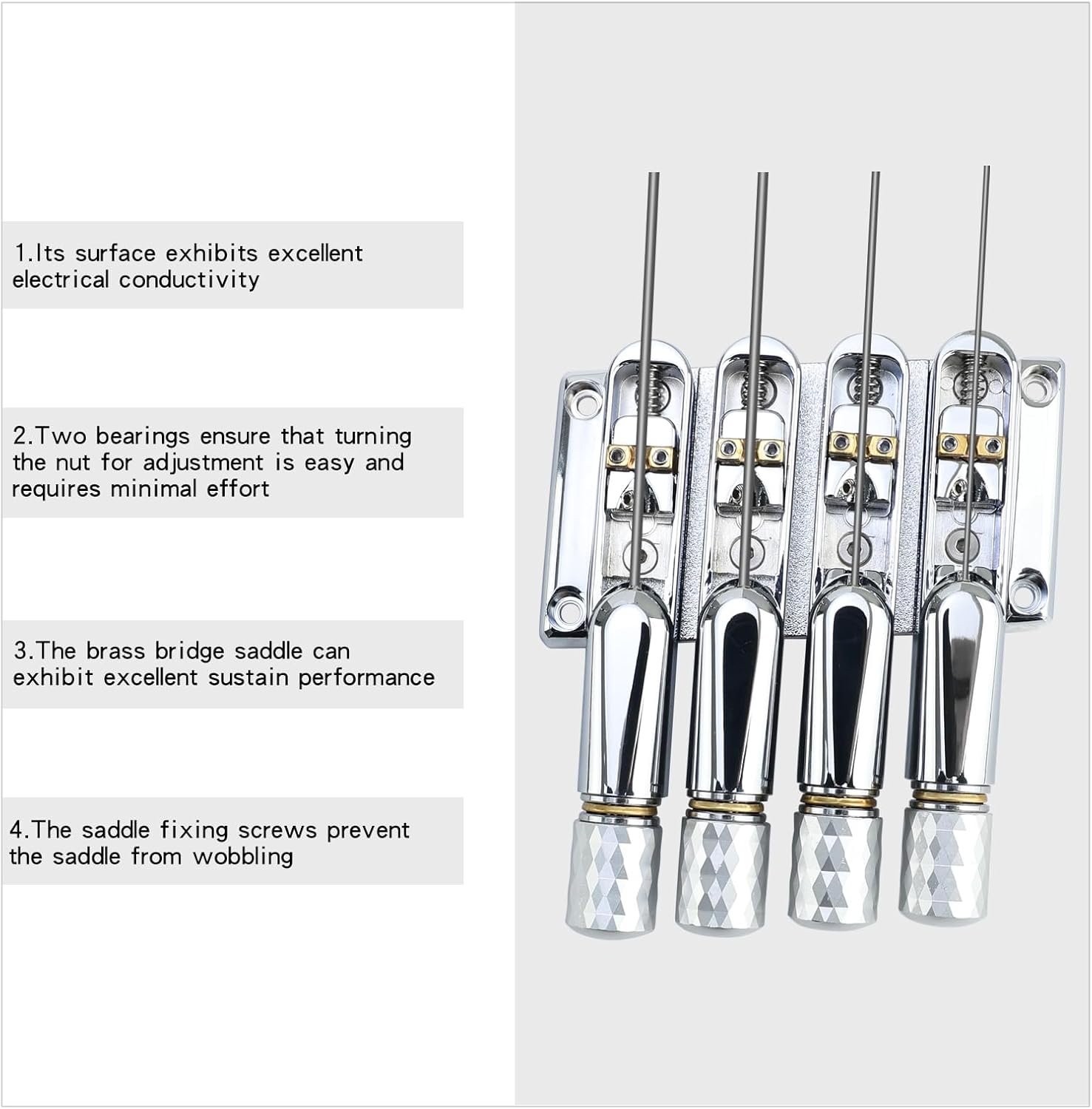 Chrome Headless Electric Bass Bridge 4 String Bass Bridge with Brass Saddles Bass Parts Replacement for 4 String Headless Bass