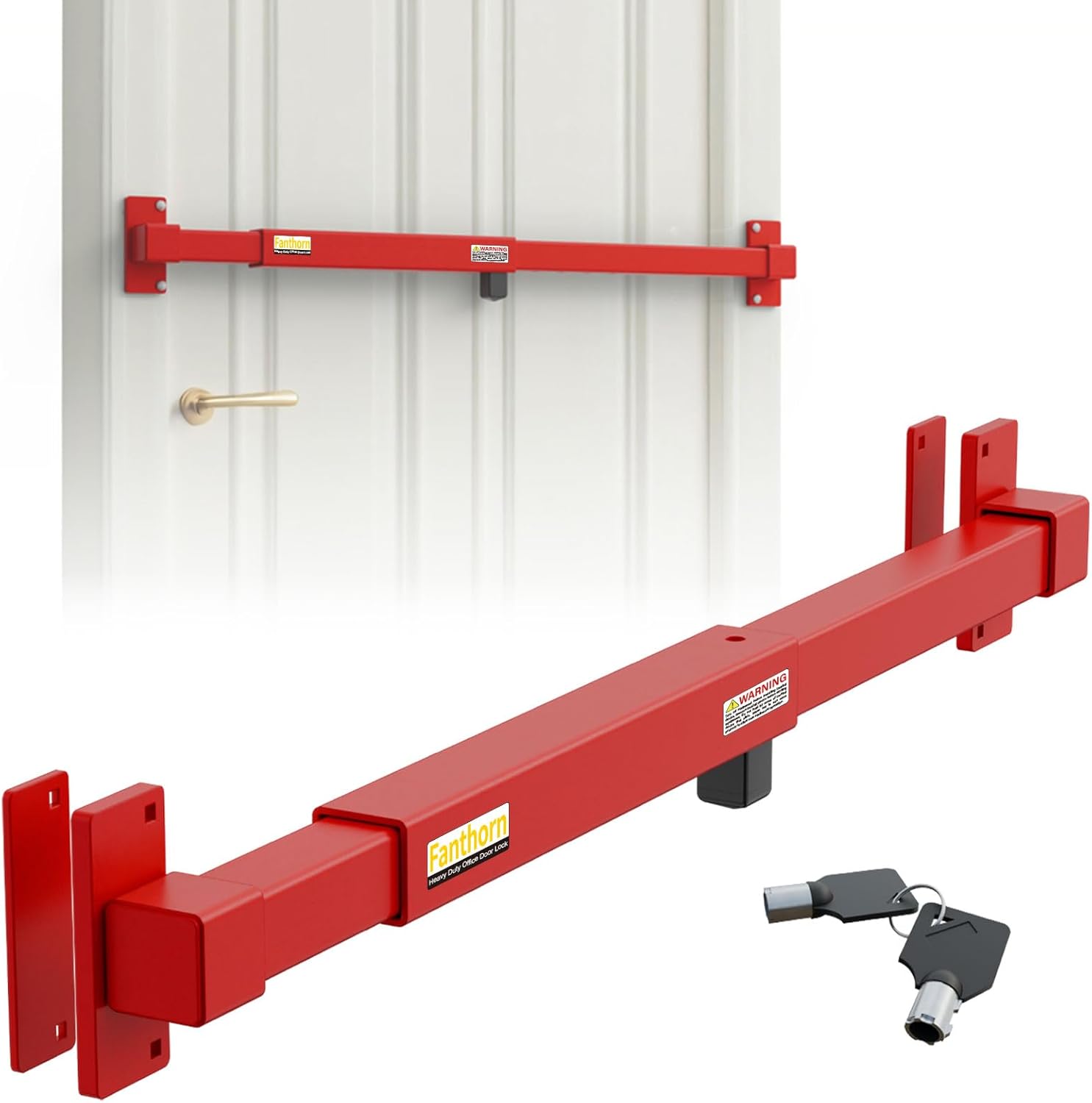 Heavy Duty Door Security Bar, Adjustable for Exterior Door Widen from 32” to 40”, Universal Anti-Theft Sliding Door Lock Bar, Door Barricade Security Bar for Office Trailers & Warehouse Doors(Red)