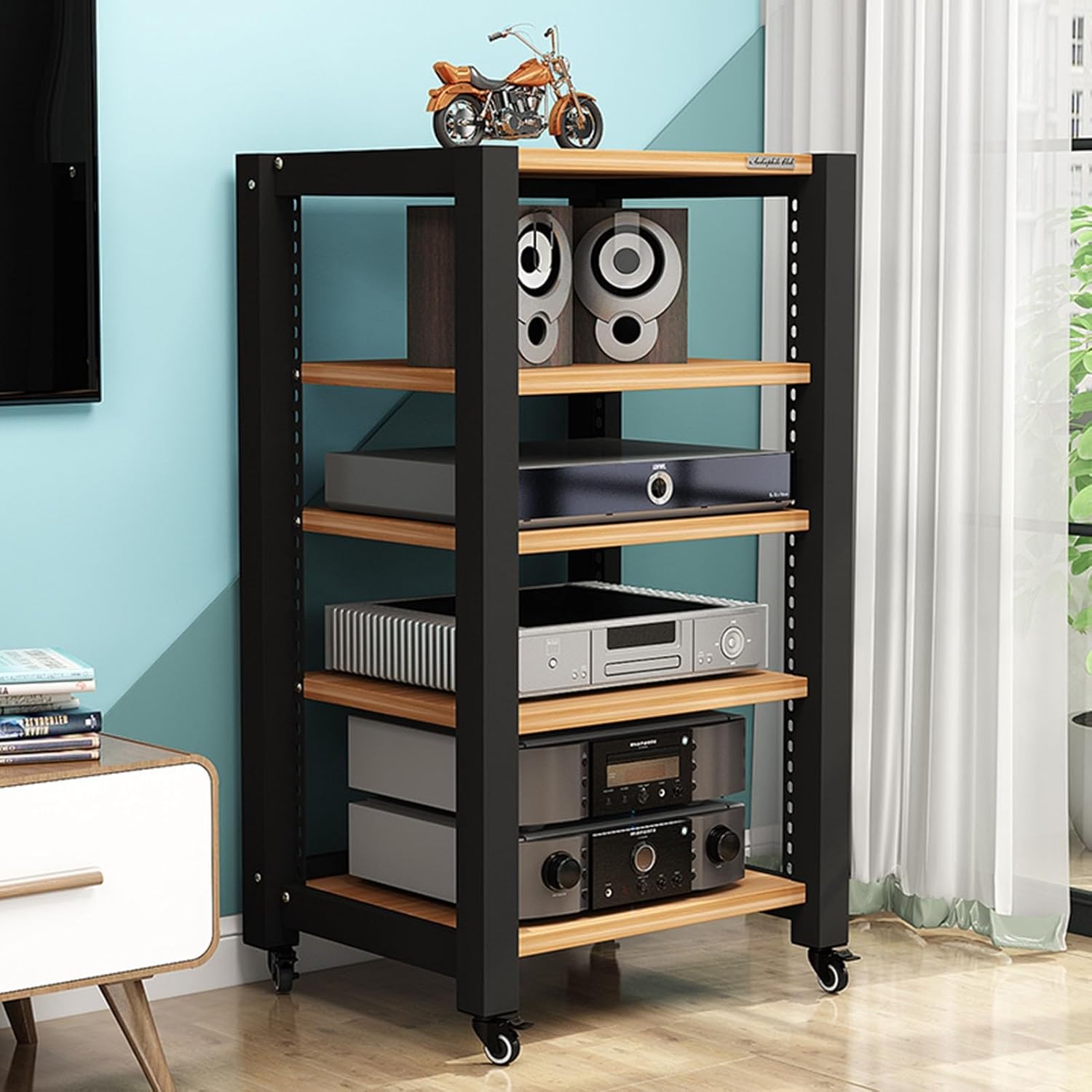 Movable Media Stand 5-Tier Movable AV Media Player Stand Corner Audio Tower Component Cabinet Stereo Stand Adjustable Open Storage Rack (Color : B)