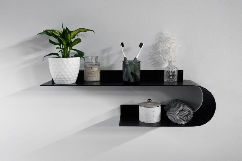 Wall Mount Metal Handmade Shelf, Curved Metal Wall Shelf for Bathroom, Wandregal Metall, Modern Floating Shelves, Floated Wavy Shelves