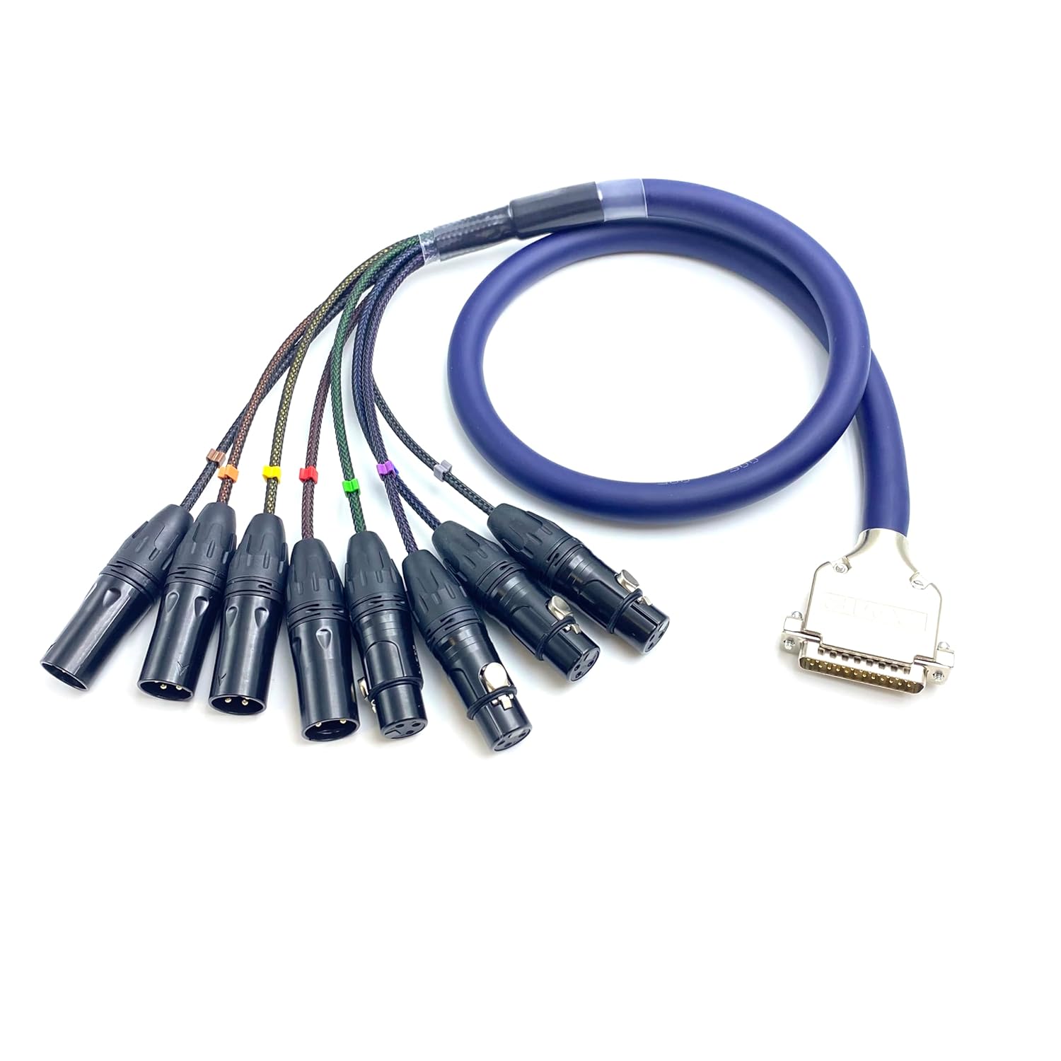 1Meter DB25 Male to 8 Channel XLR 3Pin Balanced Snake Cable, 4 Male and 4 Female, DB25 to XLR Snake Cable Patch Bay Interface Modular Wire Highly Shield Analog Audio PVC Wire 3.28ft