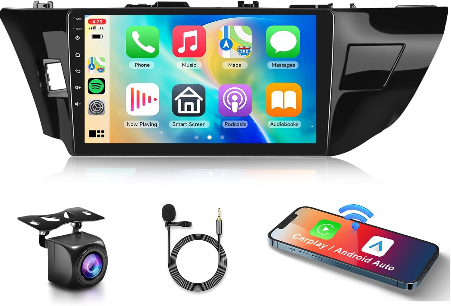 Car Radio Stereo with HiFi Audio for Toyota Corolla 2014-2017 with Wireless CarPlay/Android Auto, 10.1 Inch HD Touch Screen Android 13 Head Unit GPS WiFi Bluetooth FM/RDS EQ HD Backup Camera