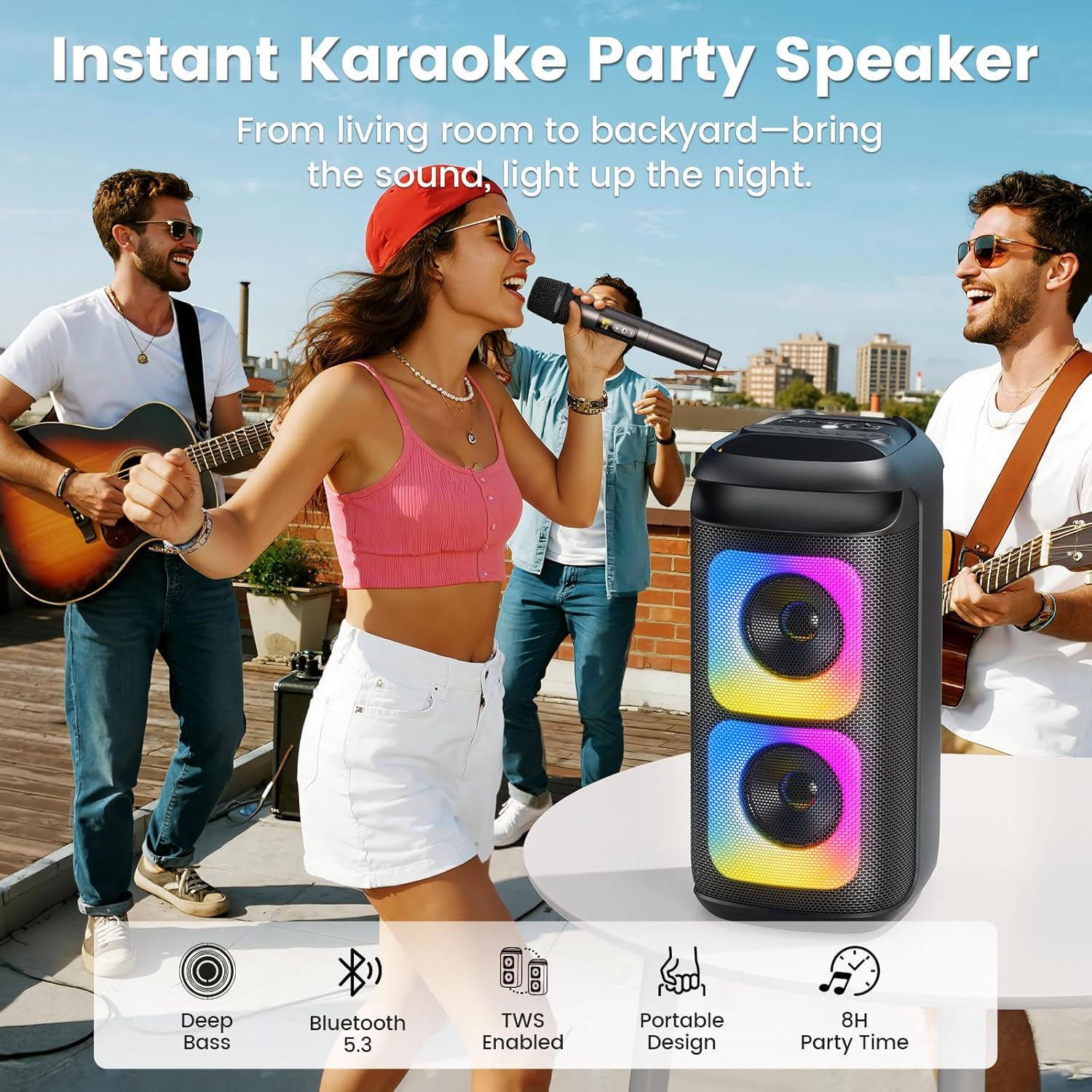 Karaoke Machine with 2 Wireless Microphones, Portable Bluetooth Karaoke for Adults, Powerful Dual 8