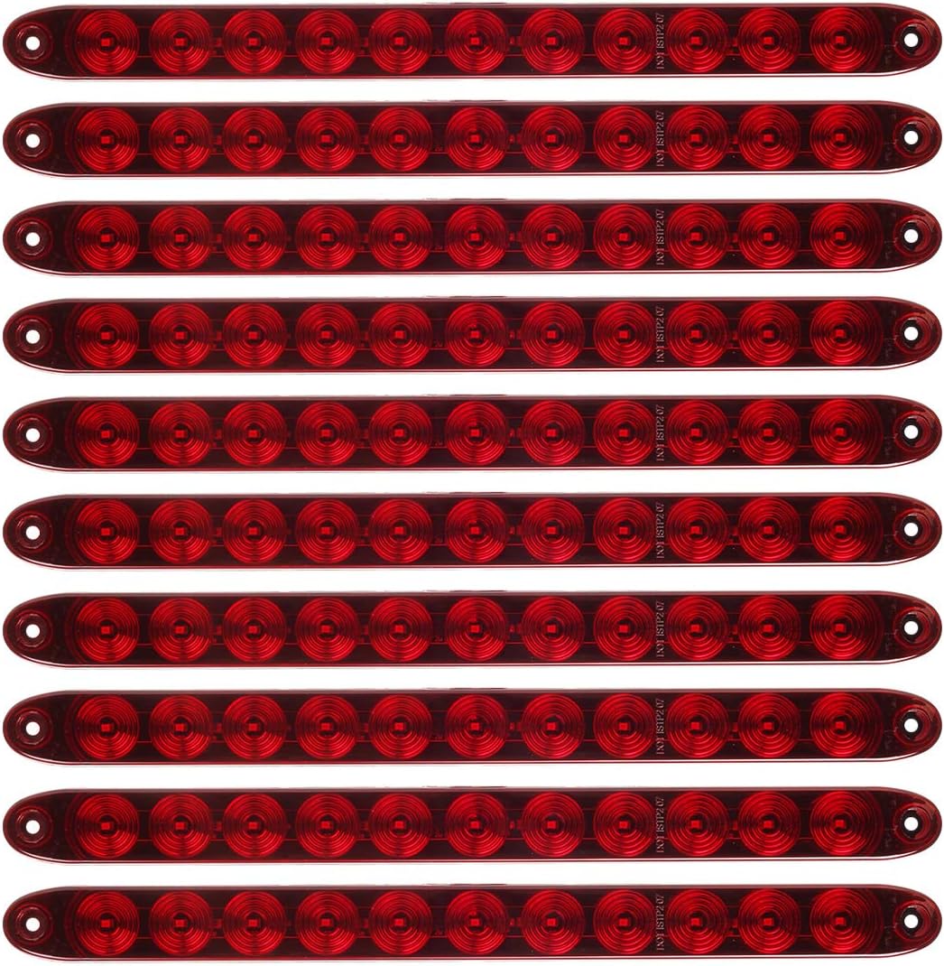 Partsam 10Pcs Red 15 Inch 11 LED Trailer Tail Light Bar Sealed Stop Turn Tail Park Third 3rd Brake Light Bar Trailer Center Light Bar for 80