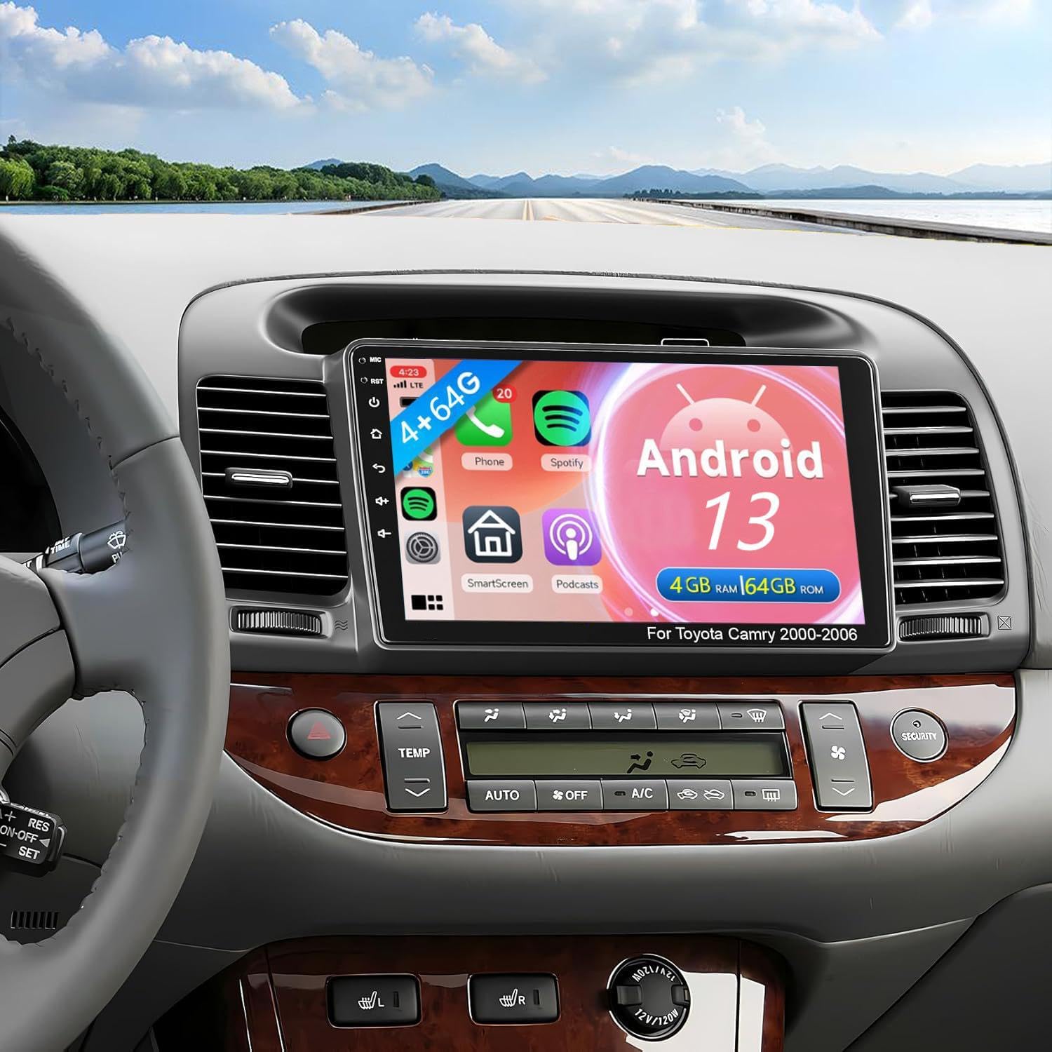 [4G+64G] for Toyota Camry Radio 2000-2006, Android 13 Car Stereo with 9 inch Touch Screen, for Carplay/Android Auto/1080P/Bluetooth/WiFi/Backup Camera