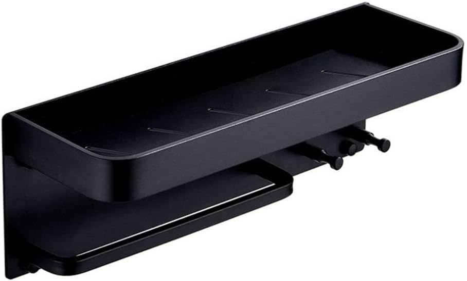 Shower Caddy Black Space Aluminum Bathroom Shelves with Hooks, Wall Mount Bathroom Shelf Bath Storage Rack Towel Holder Bathroom Organizer (Color : Black)