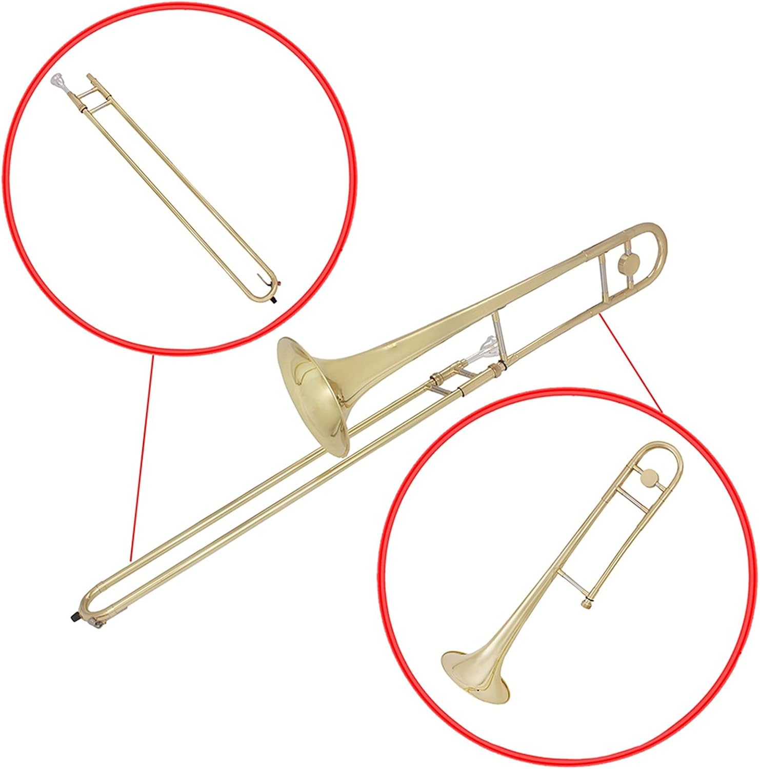 Student Trombone Alto Trombone Brass with Gold Paint BB Trombone Wind Instrument with Suitcase Mouthpiece Cleaning Cloth Gloves Trombone Kit