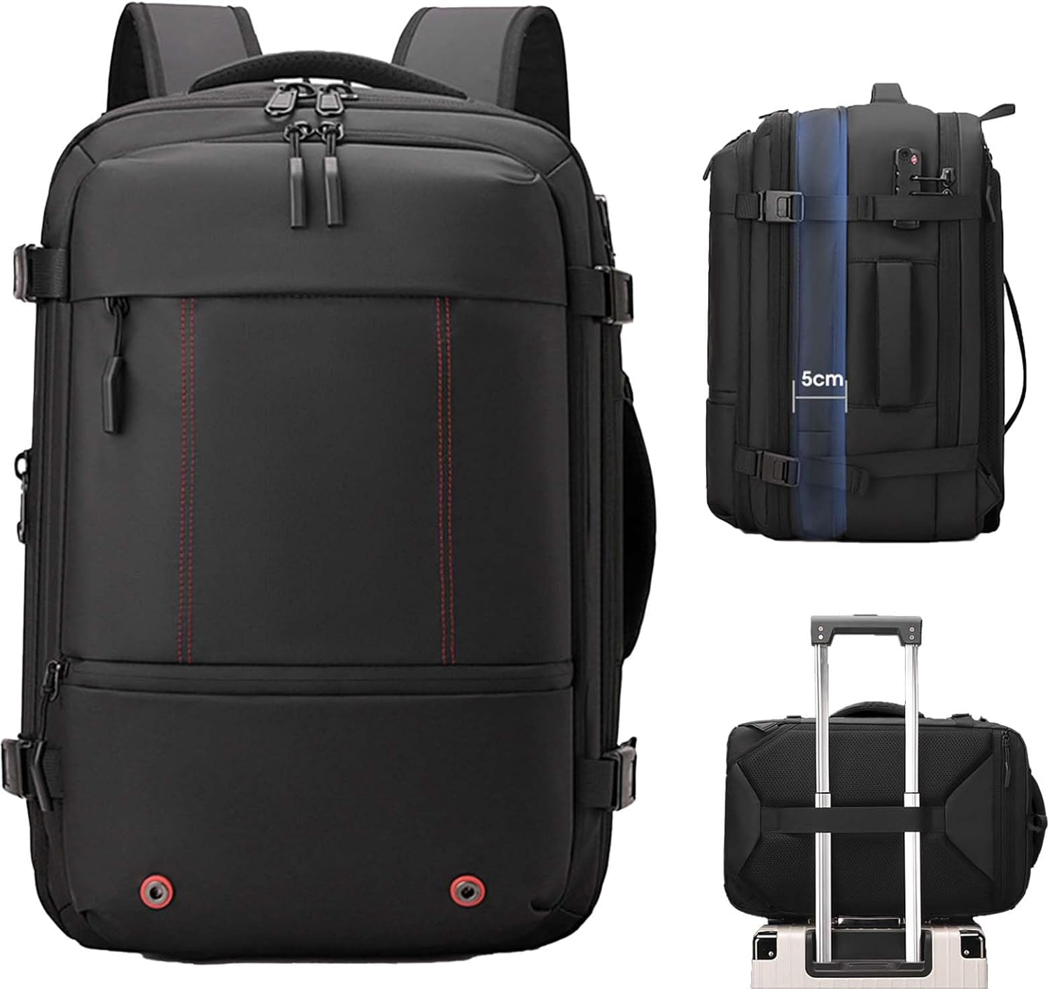 Vacuum Compression Travel Backpack 35L Expandable Carry On with Anti-Theft Lock, Wet Dry Separation, Laptop Compartment, Space Saving Large Capacity Backpack for Business & Travel