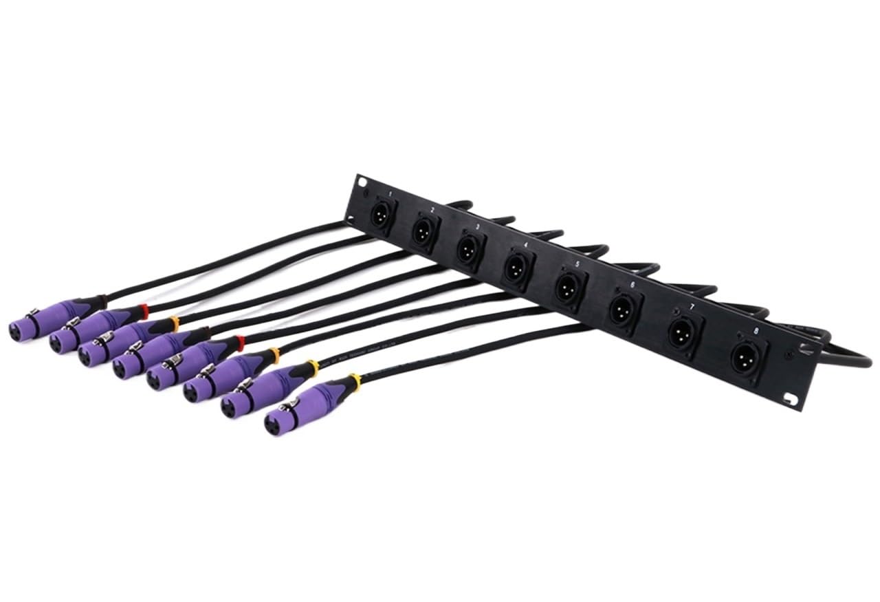 8-Hole 3Pin XLR Male Panel Mount MIC Socket to 3Pin Female XLR Audio Jum*/per Rack Extension Cable(Purple,300CM)