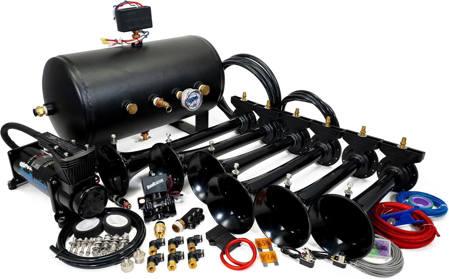 HornBlasters Shocker S6 544K Train Horn Kit - 5 Gallon Tank, Heavy-Duty Air Compressor, 150 PSI, 8-10 Second Honk Time