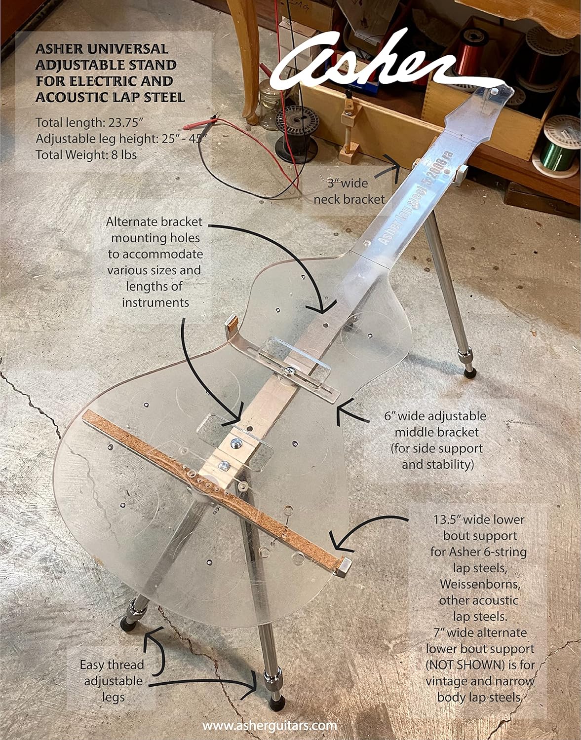 Electro Hawaiian ® Universal Lap Steel Guitar Stand - Adjustable Height, Fits Most Lap Steels!