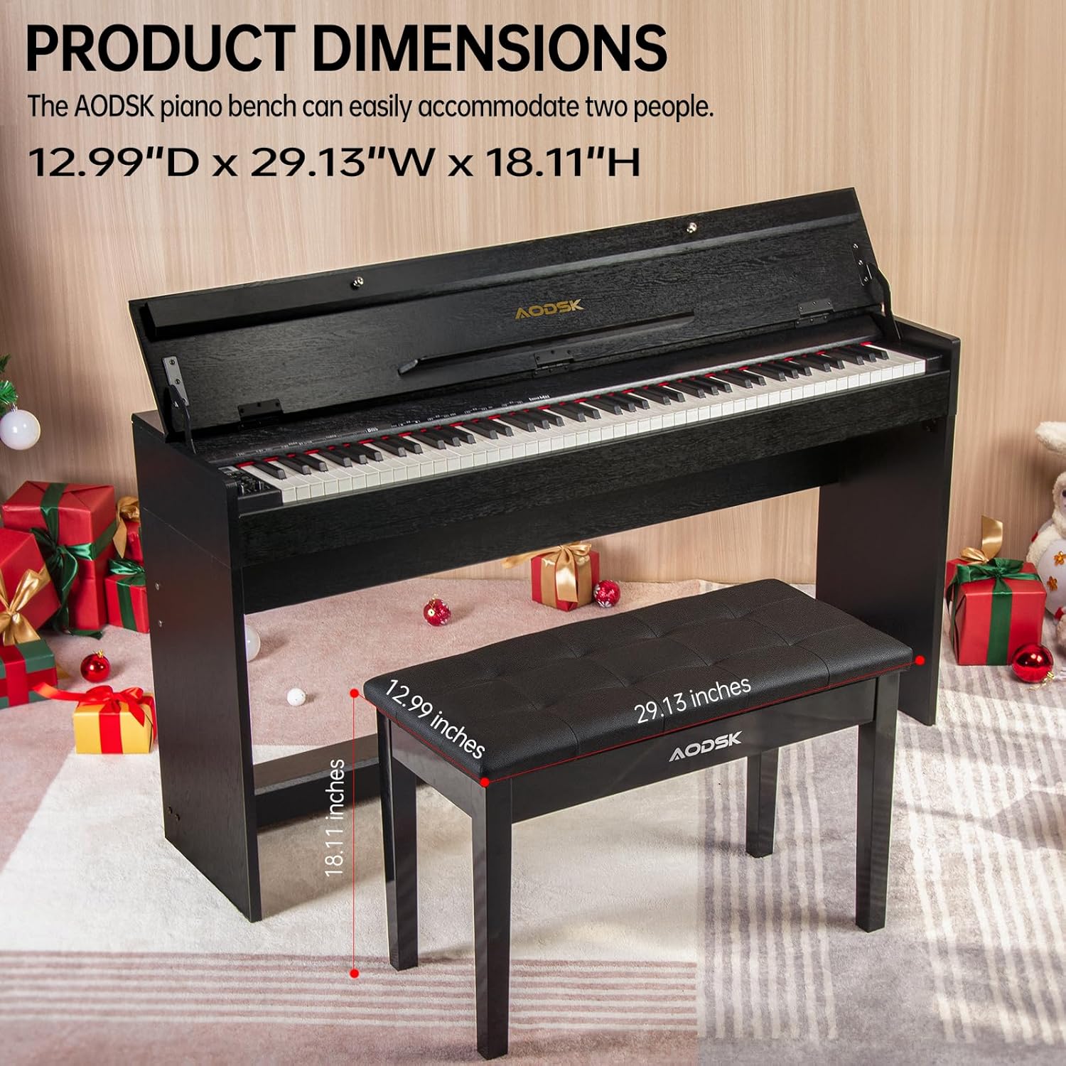 AODSK B-85 Digital Piano, 88 Keys Electric Keyboard Piano for Beginner+Wooden Duet Piano Bench