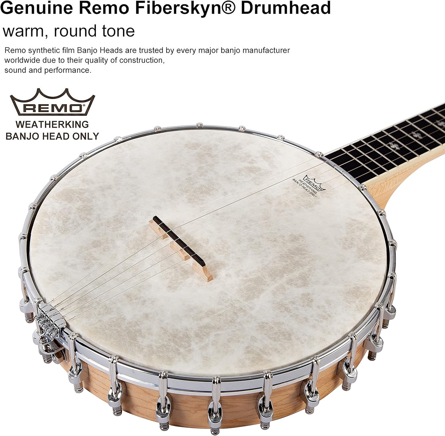 Mulucky 5 String Banjo - Full Size with 24 Brackets, Open Back, Maple Banjo with Remo Head, Geared 5th Tuner, Gift Package with Beginner Kit - B1102