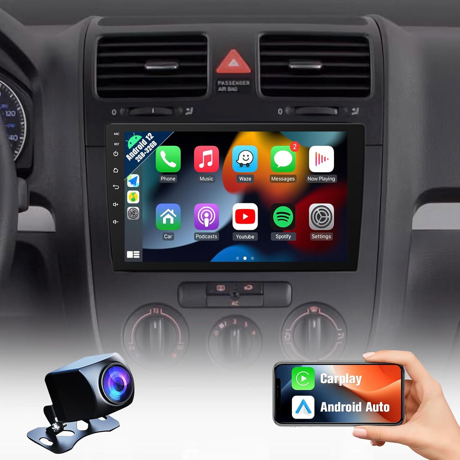 Naifay Android Car Radio for VW Golf 5 6 Passat Jetta Tiguan Touran Polo Skoda Yeti Fabia with Carplay Android Auto, 10.1 inch IPS Touch Screen for VW Passat Car Stereo Bluetooth GPS WiFi SWC