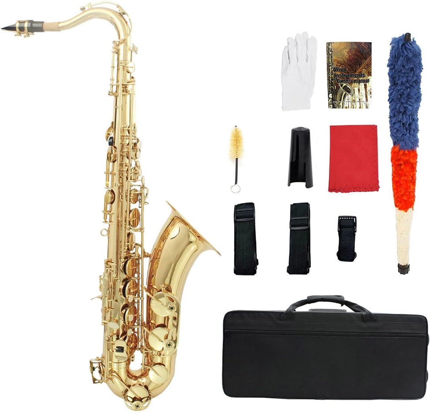 Brass Bb Tenor Saxophone Sax Carved Pattern Pearl White Shell Buttons Wind Instrument with Case Student Saxophone