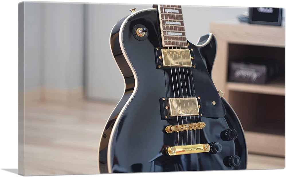 ARTCANVAS Black Electric Guitar Blues Rock Roll Instrument Canvas Art Print Stretched Framed Painting Picture Poster Giclee Wall Decor - 40