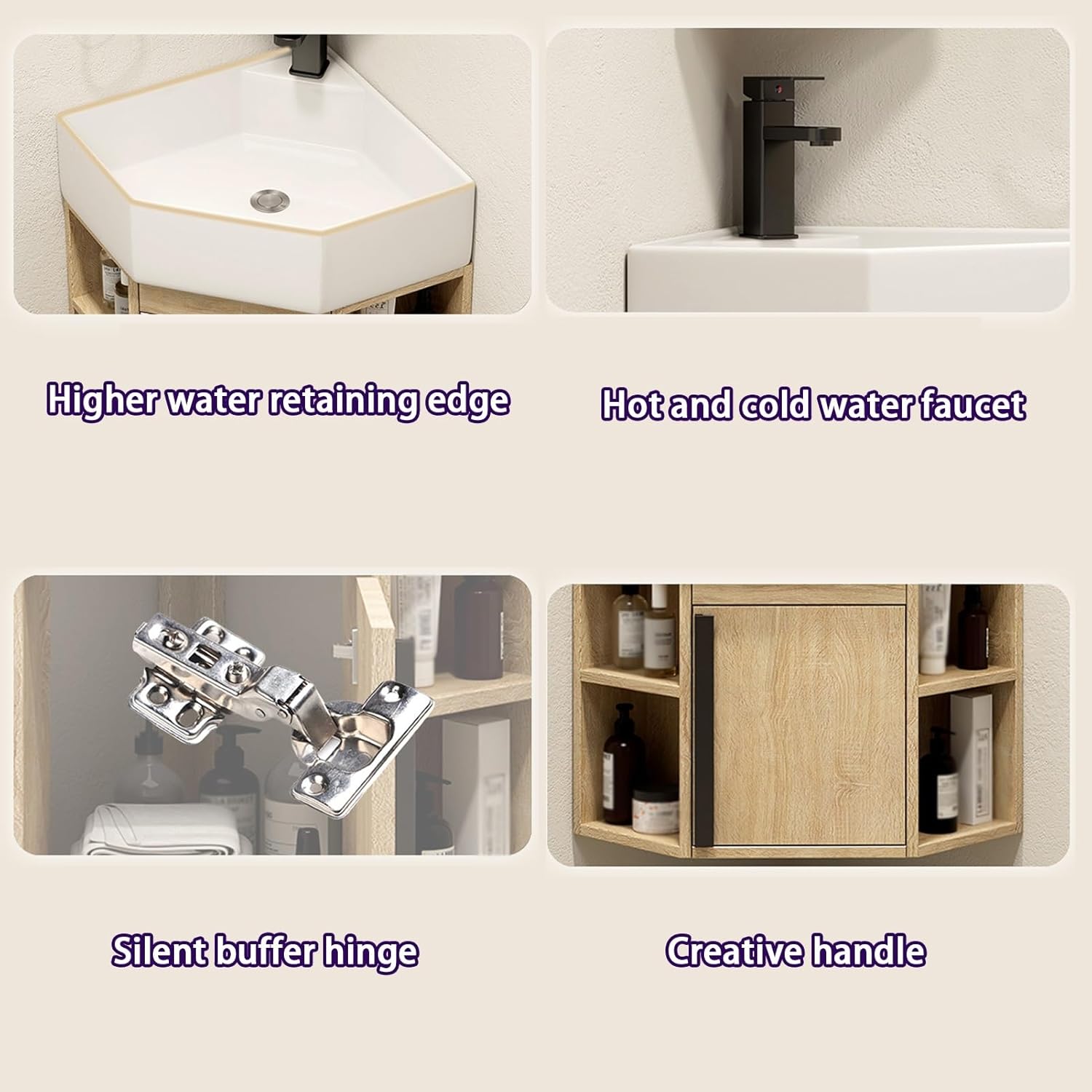 Corner Bathroom Sink, Corner Wall Mount Bathroom Vanity, Corner Sink with Faucet and Drain, Wall Hung Floating Porcelain Ceramic Wash Basin, for Kitchen Home(Gray,40cm/15.7in)