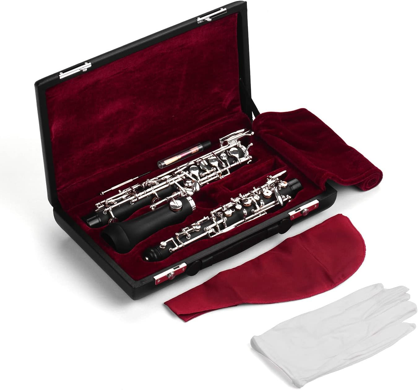 Professional C Key Semi-automatic Oboe - Nickel-plated Keys Woodwind Instrument With Reed, Gloves, Leather Case, Carry Bag, and Cleaning Cloth