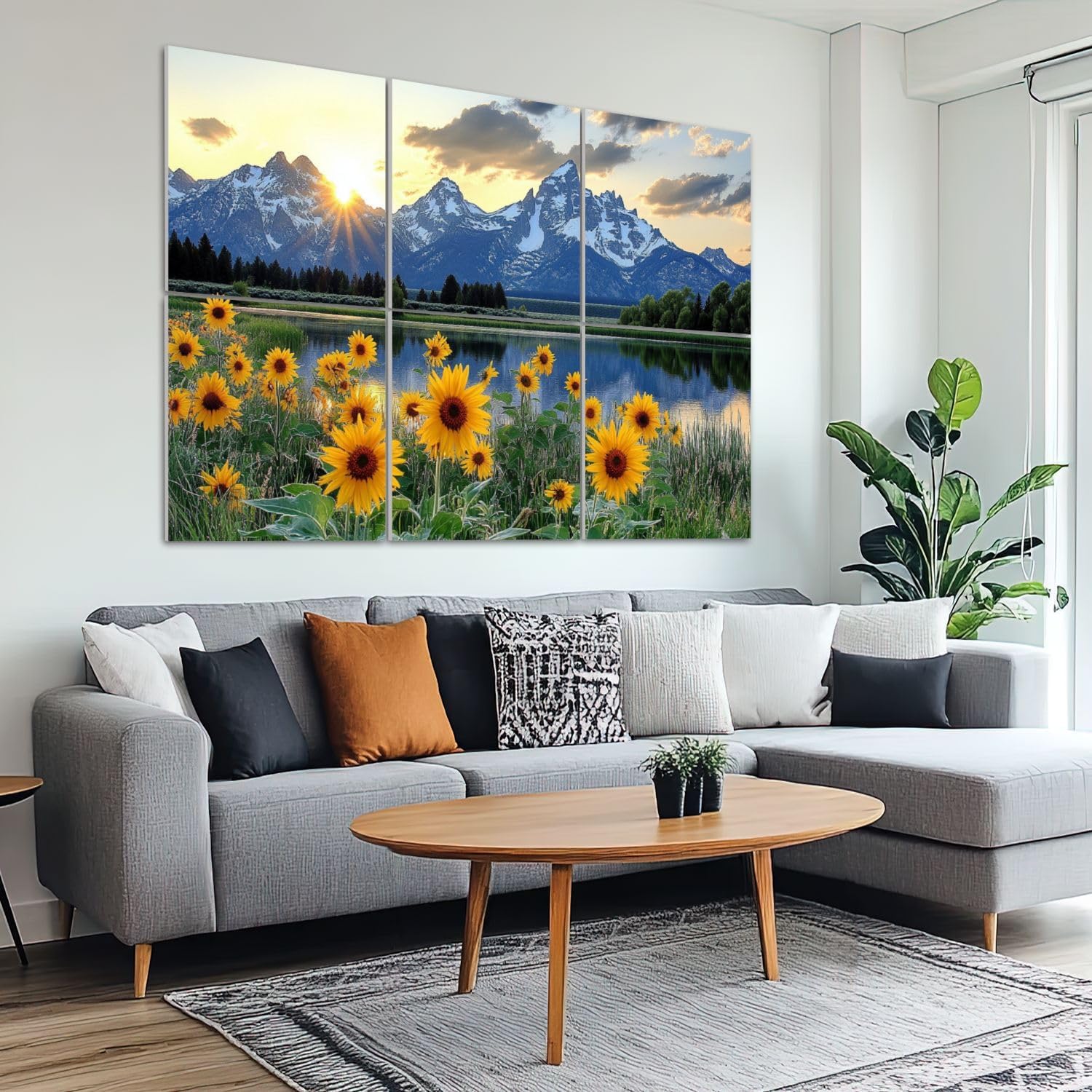 6 Pack Art Acoustic Panels Sound Absorbing Mountain Landscape Sunrise Nature Sunflower Scenery National Park Lake Decorative Soundproof Wall Panels Self Adhesive for Recording Studios Office 72