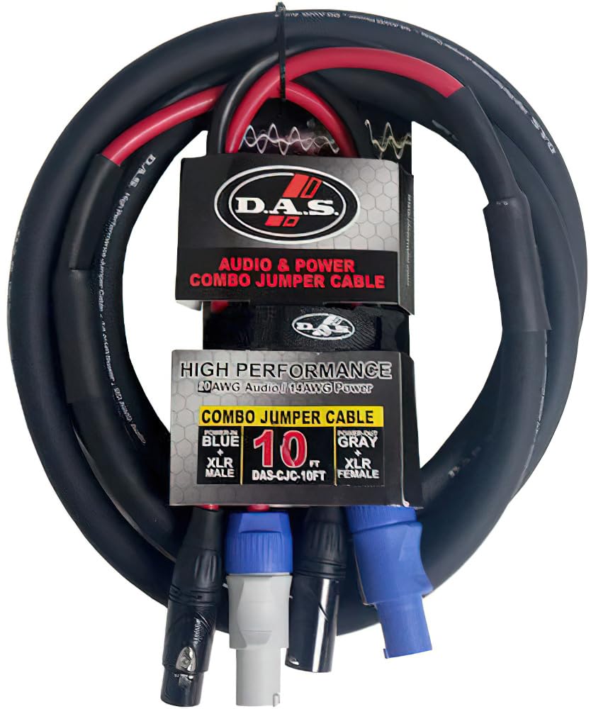 DAS Audio 16900097 Model DAS-CJC-10FT 10ft Combo Jumper Cable; 14 AWG Power Cable with PowerCon Connectors, and 16 AWG Audio Cable with XLR Connectors