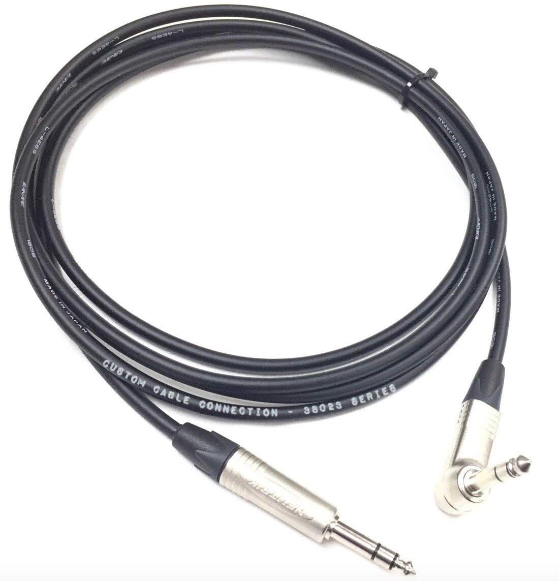 Custom Cable Connection 40 Foot 1/4 Inch (6.35mm) TRS to 1/4 Inch (6.35mm) TRS Right Angle - Canare Star Quad Balanced Microphone Cable