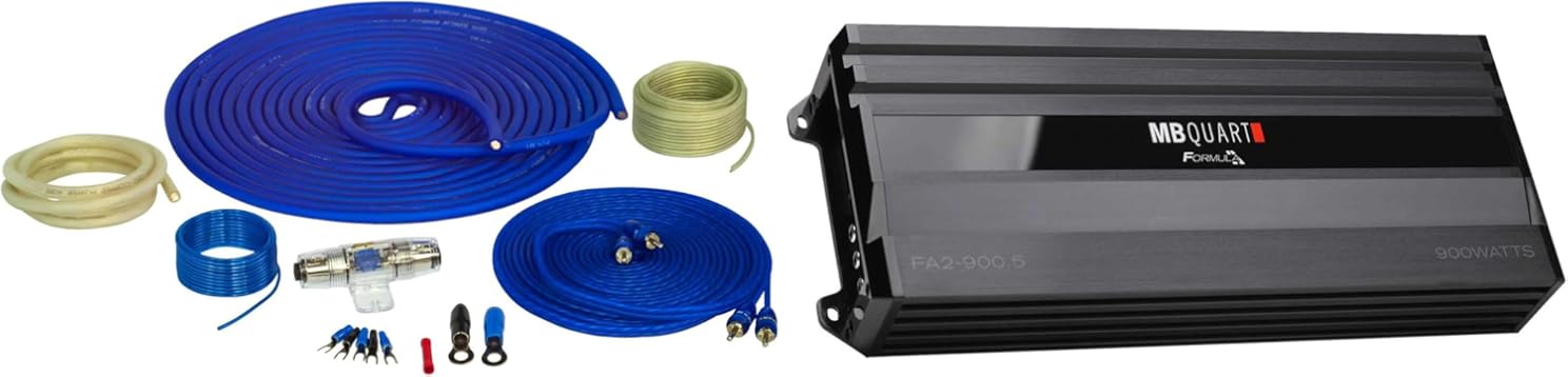 MB Quart FA2-900.5 900 Watt Amplifier 5-Channel Car Audio Amp with Pure Copper 4ga Wiring Kit