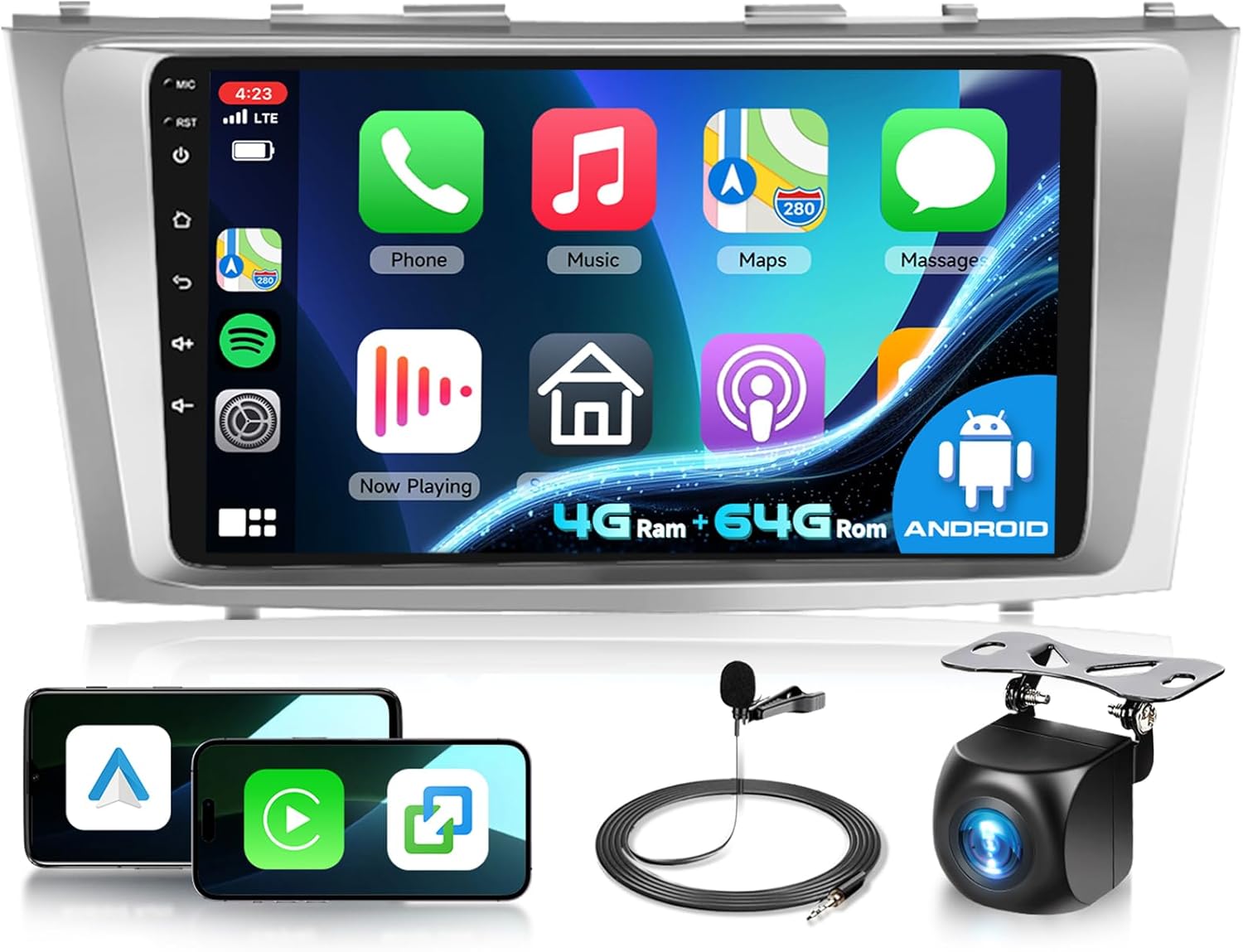 4G+64G Car Radio Stereo for Toyota Camry 2006-2011, Wireless CarPlay Android Auto 9 Inch IPS Touch Screen Android 13 GPS Head Unit WiFi Bluetooth DSP Audio USB Dual Mic HD Rear Camera