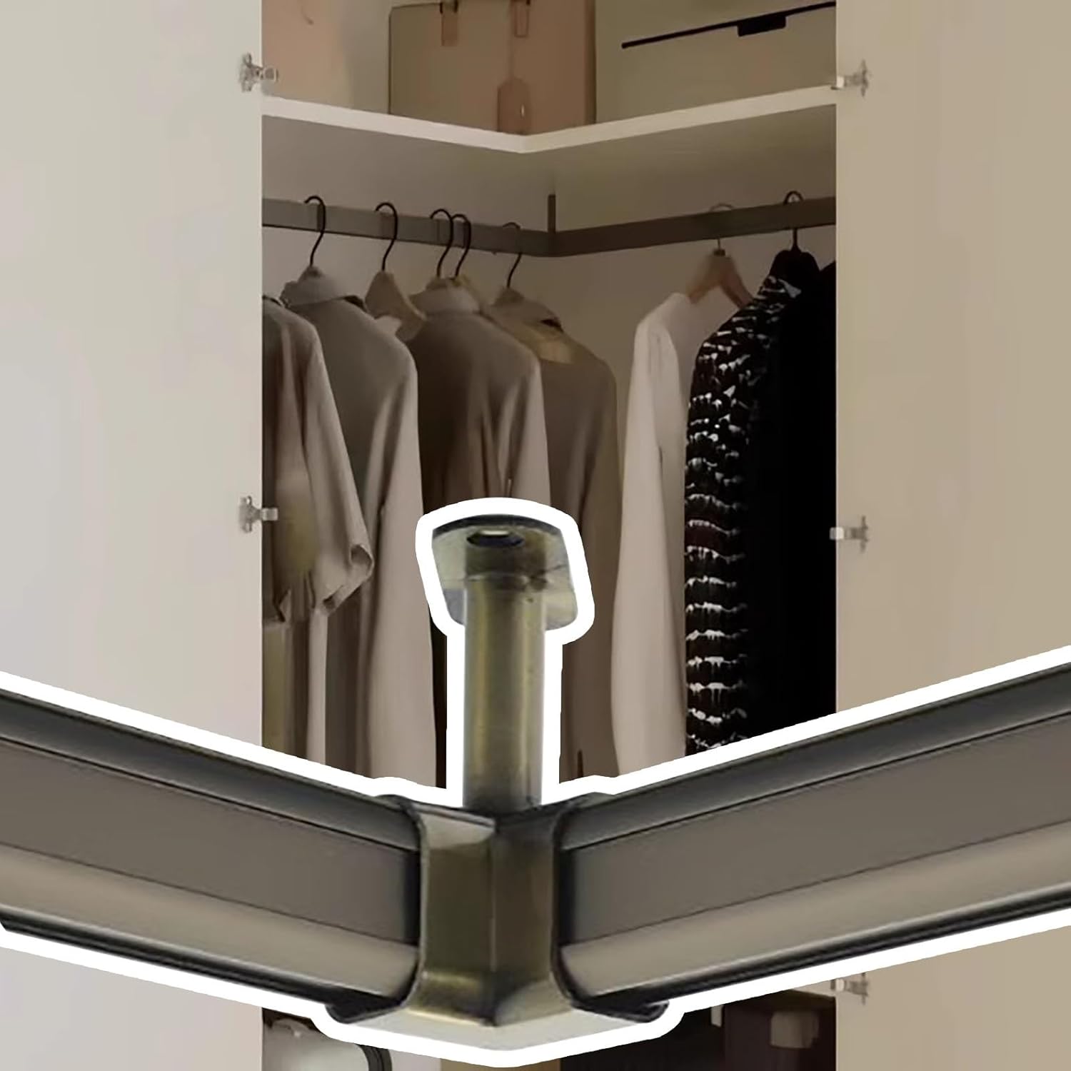 Corner Wardrobe Support System w/Connector, Closet Organizer Rods for Hanging Clothes, Coats Garment Hanger Rail for Top Mount, Storage Holders(Gold,120cm(47 1/4