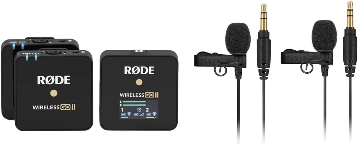 Rode GO II Dual Channel Wireless Microphone System, Series IV 2.4GHz Digital Transmission, 128-bit Encryption, 3.5mm TRS Analog Output, USB-C and iOS Compatible