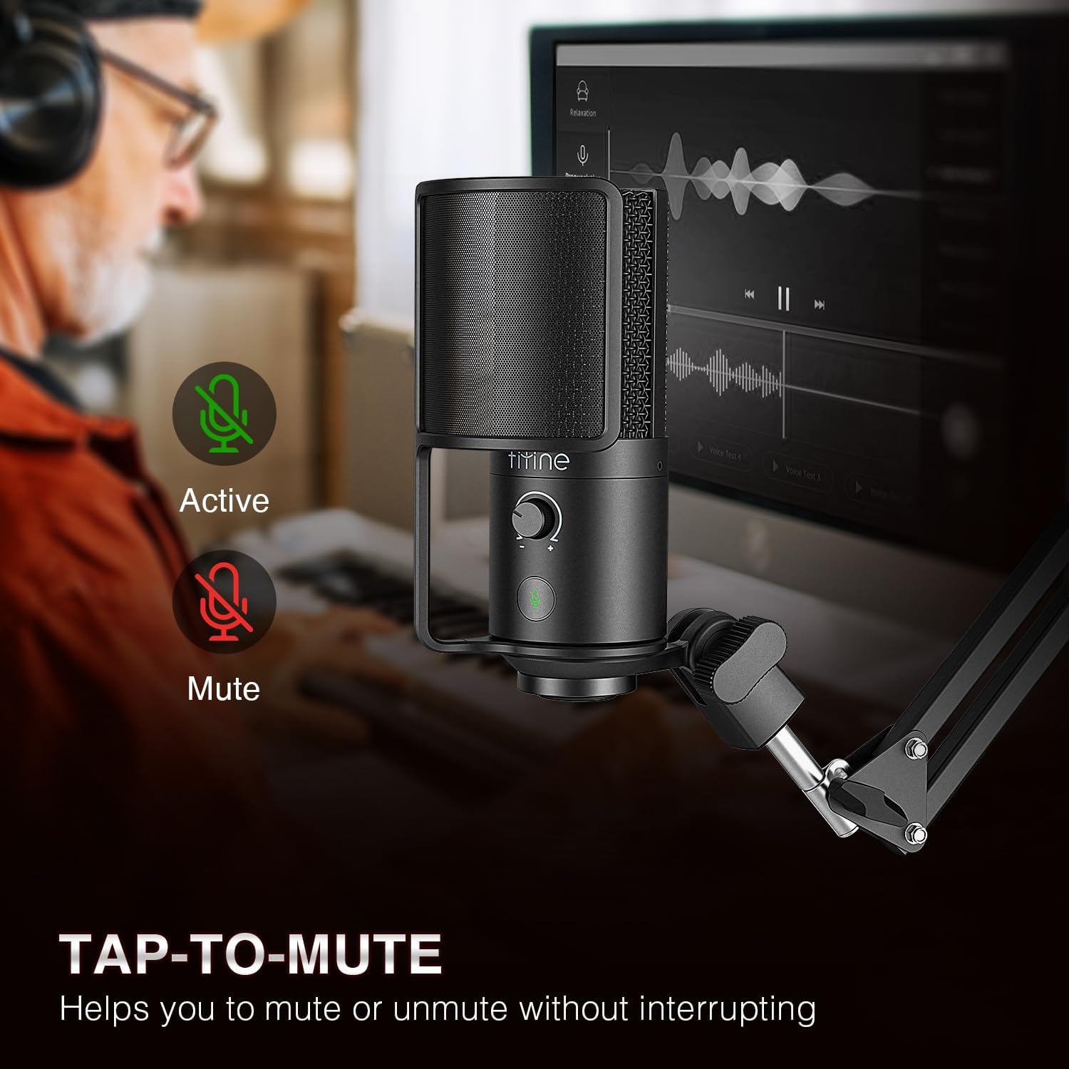 FIFINE Condenser Microphone Arm Stand and Gaming Headset Kit, Podcast Microphone with Boom Arm Stand, Mute Tap, Gain Knob, Over-Ear Headset with 3.5mm Audio Jack for Streaming Recording(T669PRO1+H3)