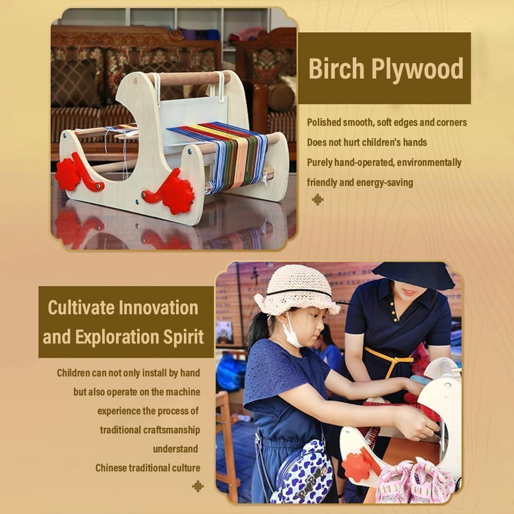 Adjustable Hand-Knit Machine, Wooden Desktop Weaving Machine, 20CM Weaving Width, Foldable Multi-Craft Loom Set, with Yarns,Rods,Combs&Shuttles, for Hand Assembled, Freehand Drawing, Creative Training